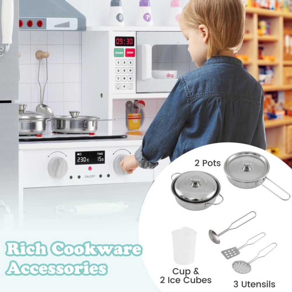 Hivvago Kids Kitchen Playset 3-in-1 with Refrigerator and Washing Machine-Gray