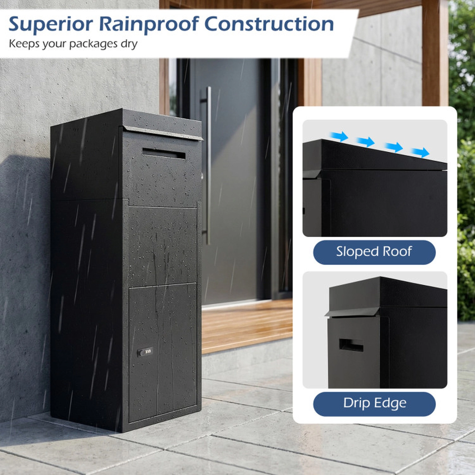SUGIFT Outdoor Package Delivery Storage Box with Anti-Theft Baffle 110-lb Capacity Black