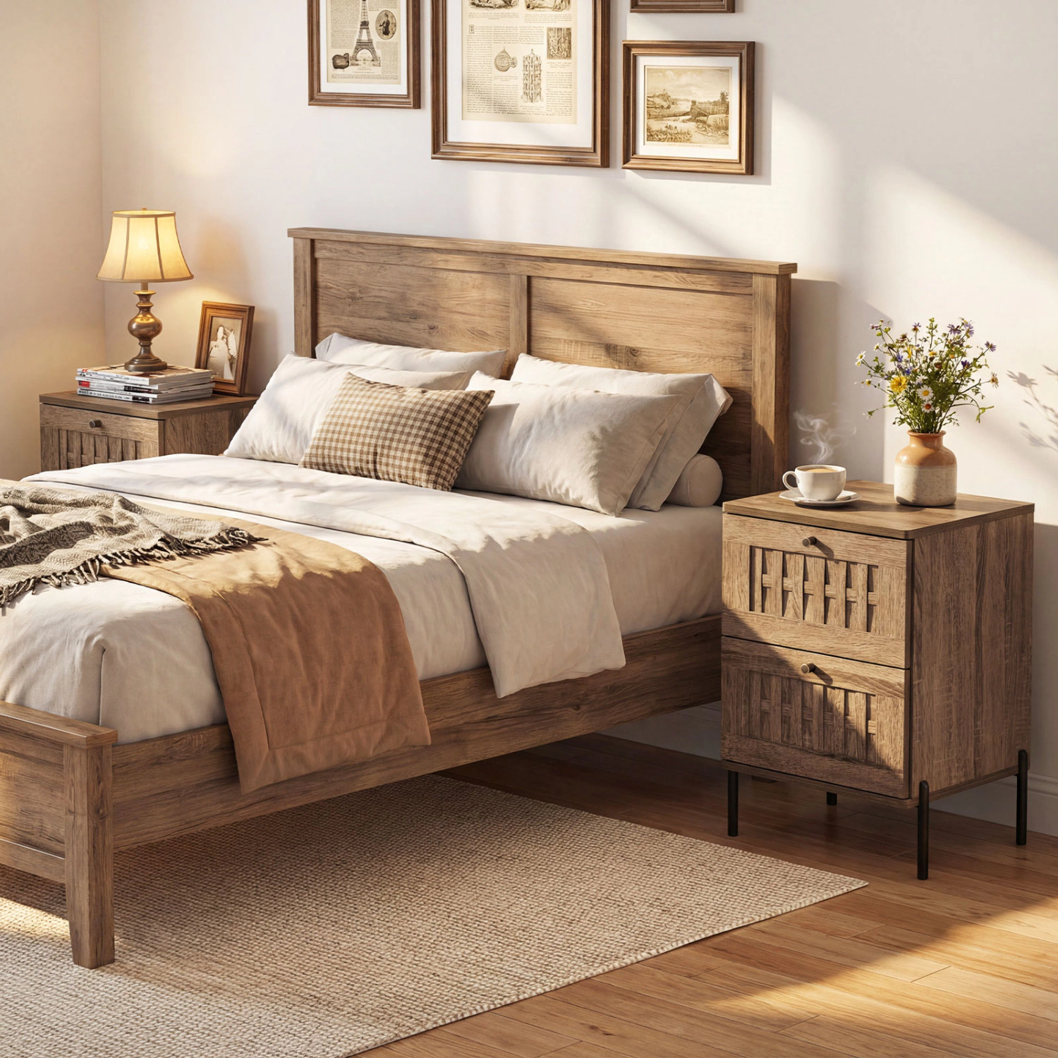 SlickBlue 2 Drawer Nightstand with Woven Front and Metal Legs