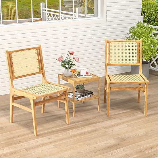 SUGIFT Rattan Dining Chair Natural with Cane Woven Backrest and Teak ...