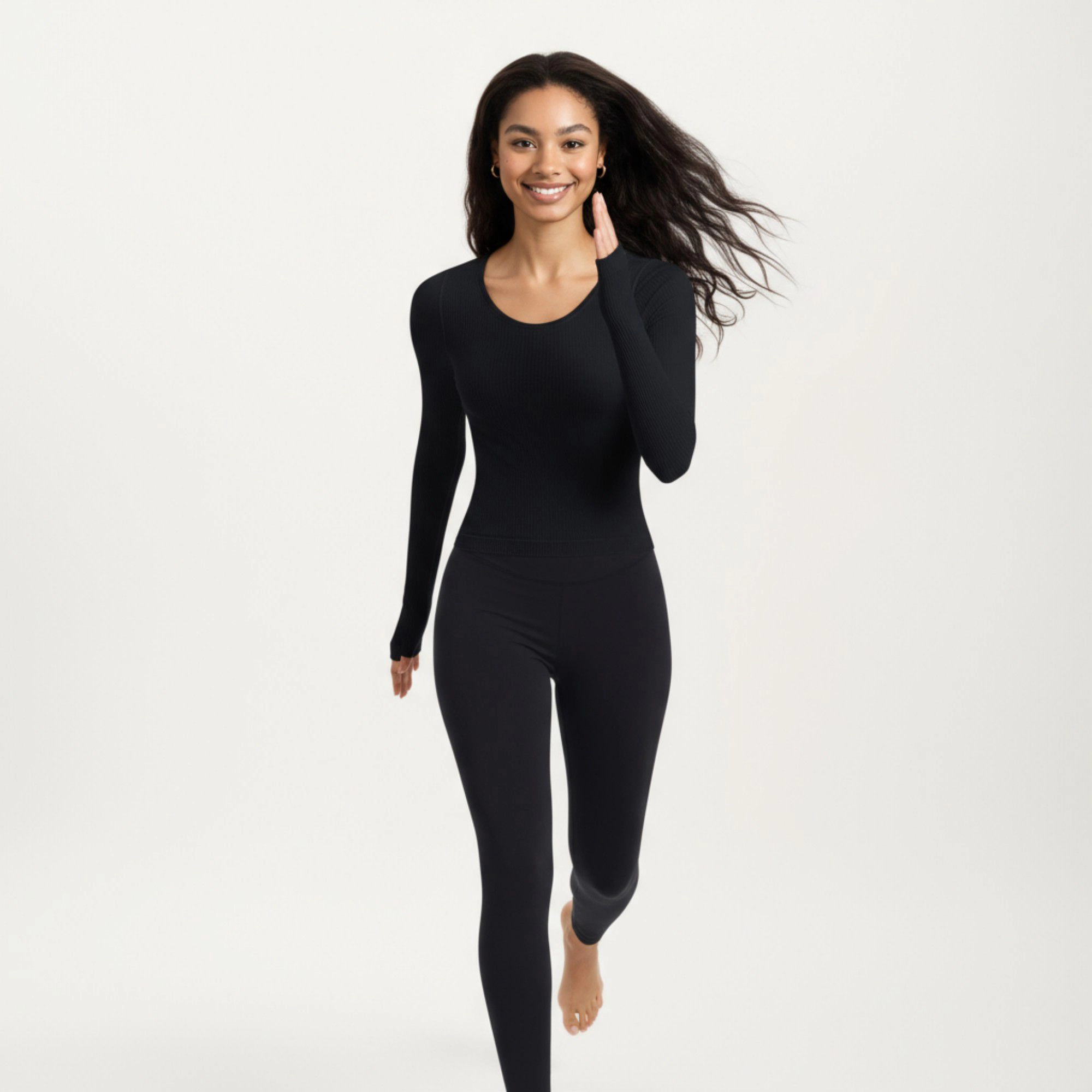 Anna-Kaci Women's Ribbed Long Sleeve Fitted Top with Crew Neck and Thumbhole Cuffs