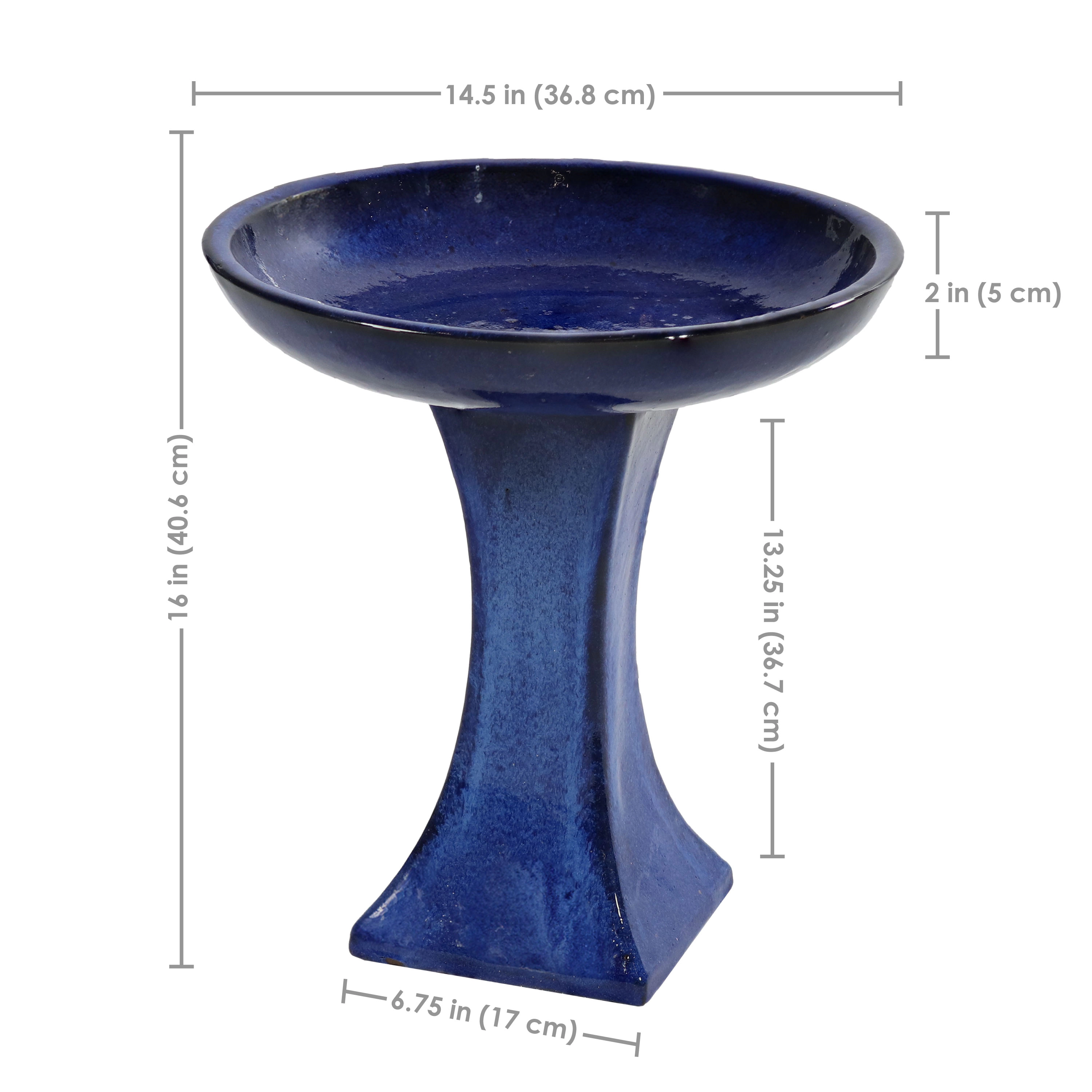 Sunnydaze Ceramic Bird Bath Bowl,16” H, Blue Glaze Finish