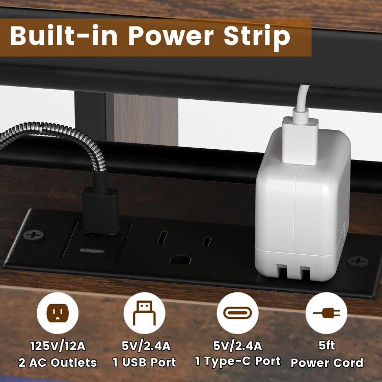 Hivvago Rectangular Bar Table With Charging Station And Led Light