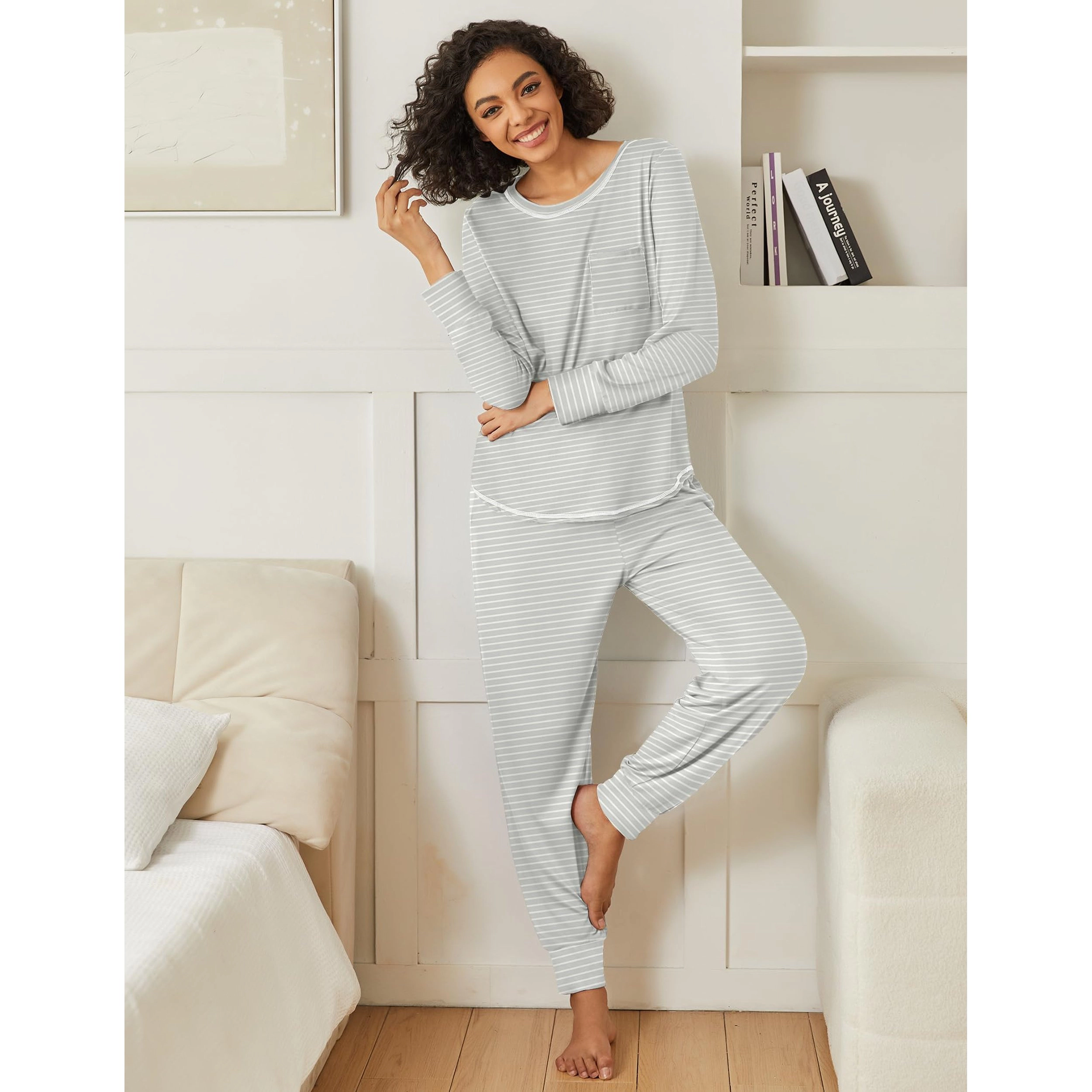 Ekouaer Women's Long Sleeve Pajama Set 2 Piece Sleepwear Loungewear