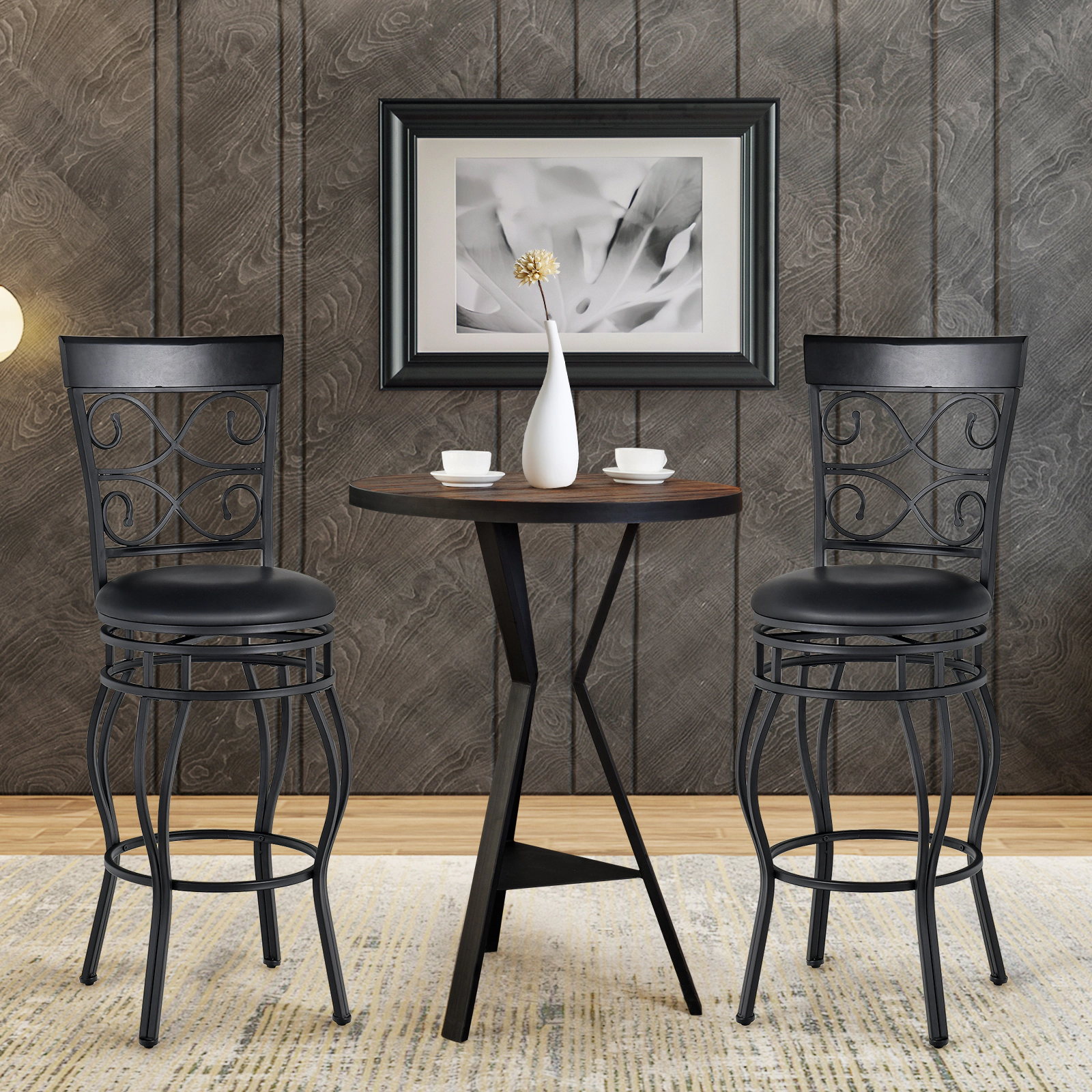 Glintex 2-Piece 30-Inch Swivel Bar Stool Set with Wide Padded Backrest