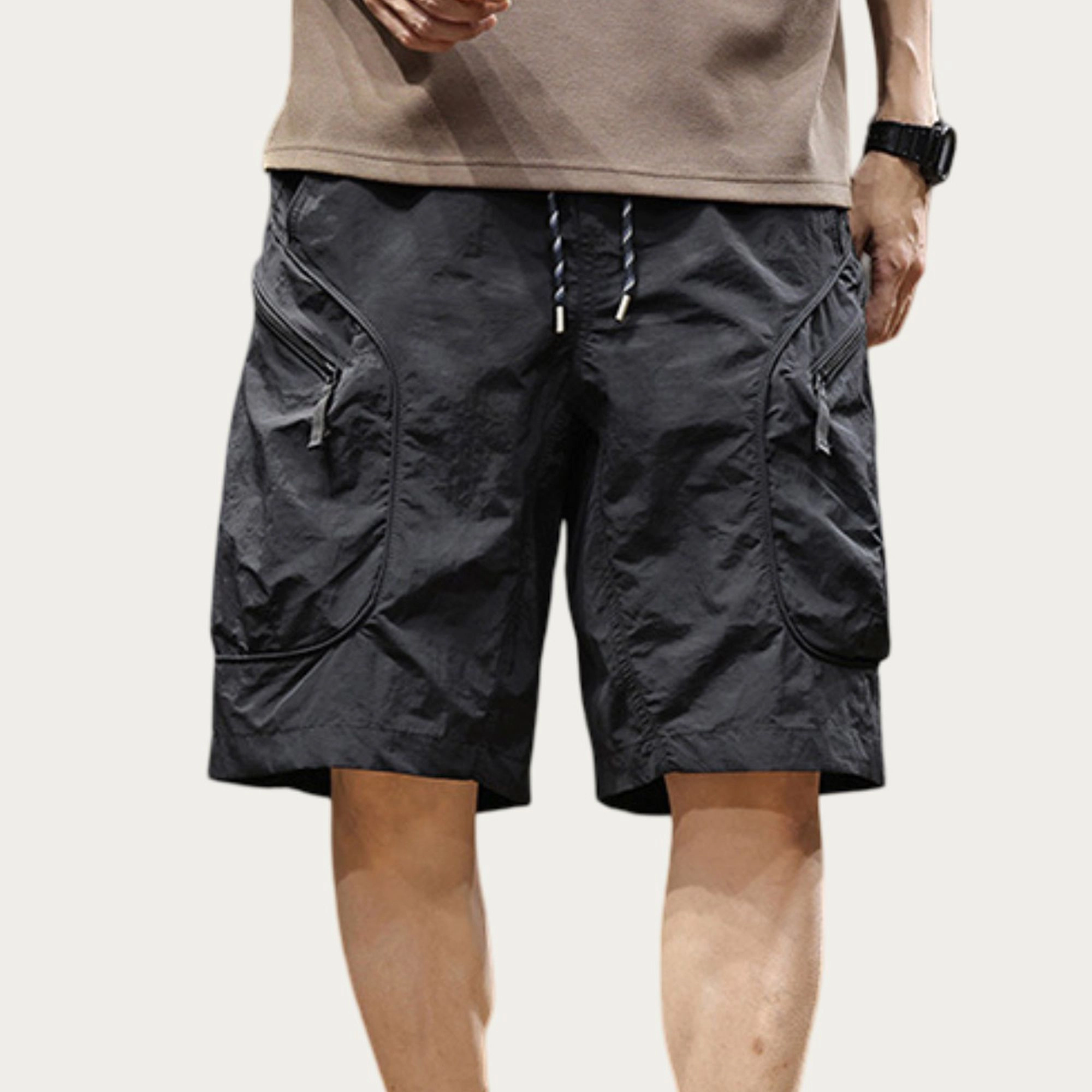 Anna-Kaci Mens Drawstring Utility Cargo Shorts with Zip Pockets