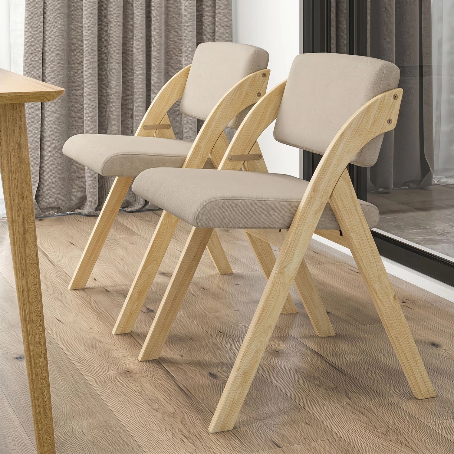 SlickBlue Unisex Set of 2 Folding Dining Chairs with Rubber Wood Legs