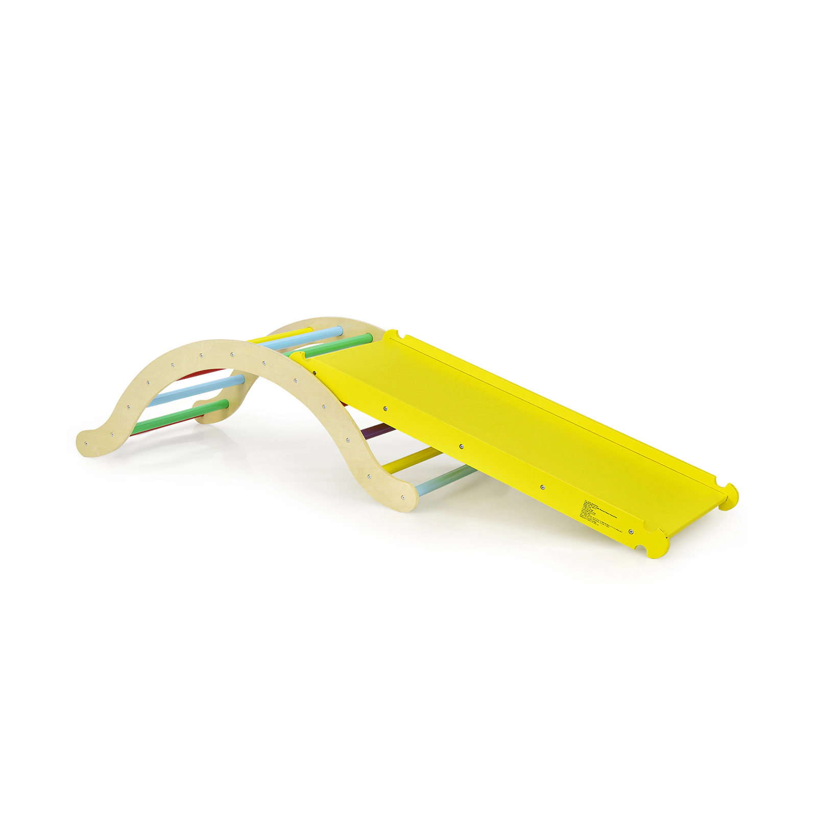 SUGIFT 3-in-1 Wooden Arch Triangle Climber Rocker with 132-lb Capacity Ramp and Mat Ages 1-8 Yellow/Natural