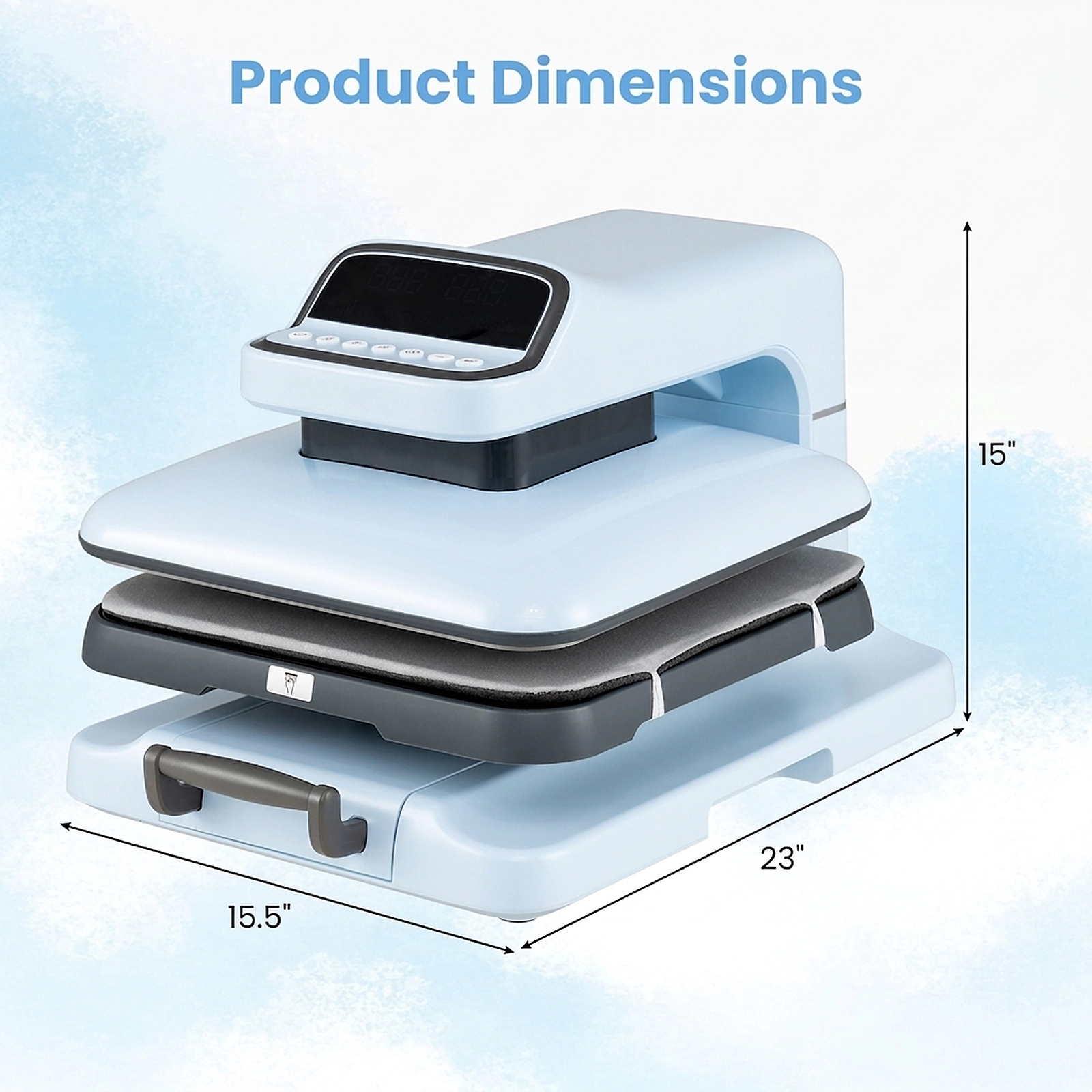 SUGIFT 1500W Auto Release Heat Press Machine for T Shirts with 15-in x 15-in Pressing Plate for Washer Users Blue
