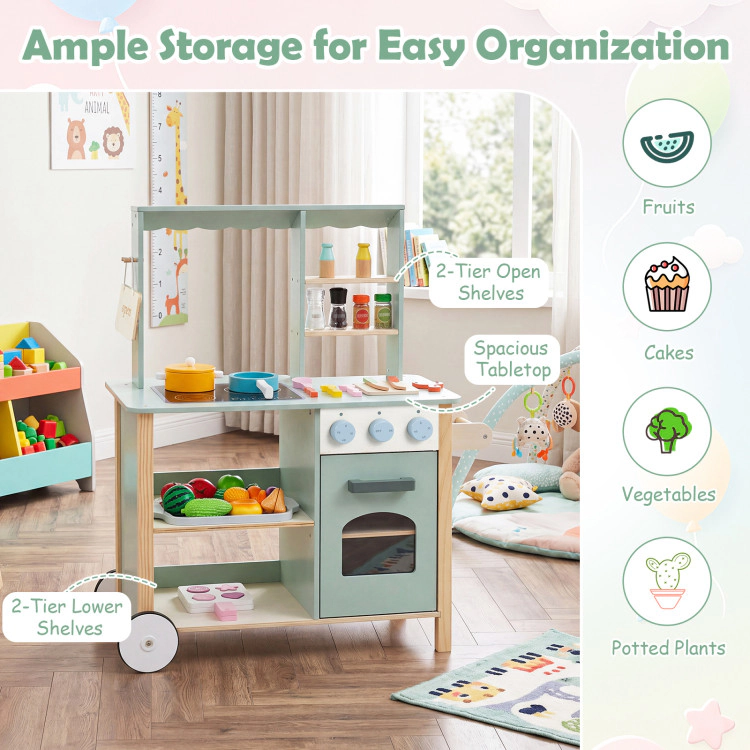 Hivvago Wooden Kitchen Playset With Cookware Accessories For Kids