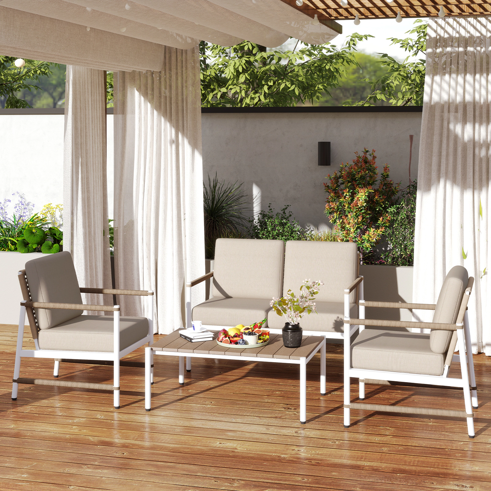 LJG 4 Pieces Patio Furniture Set with Thick Cushions and a Coffee Table