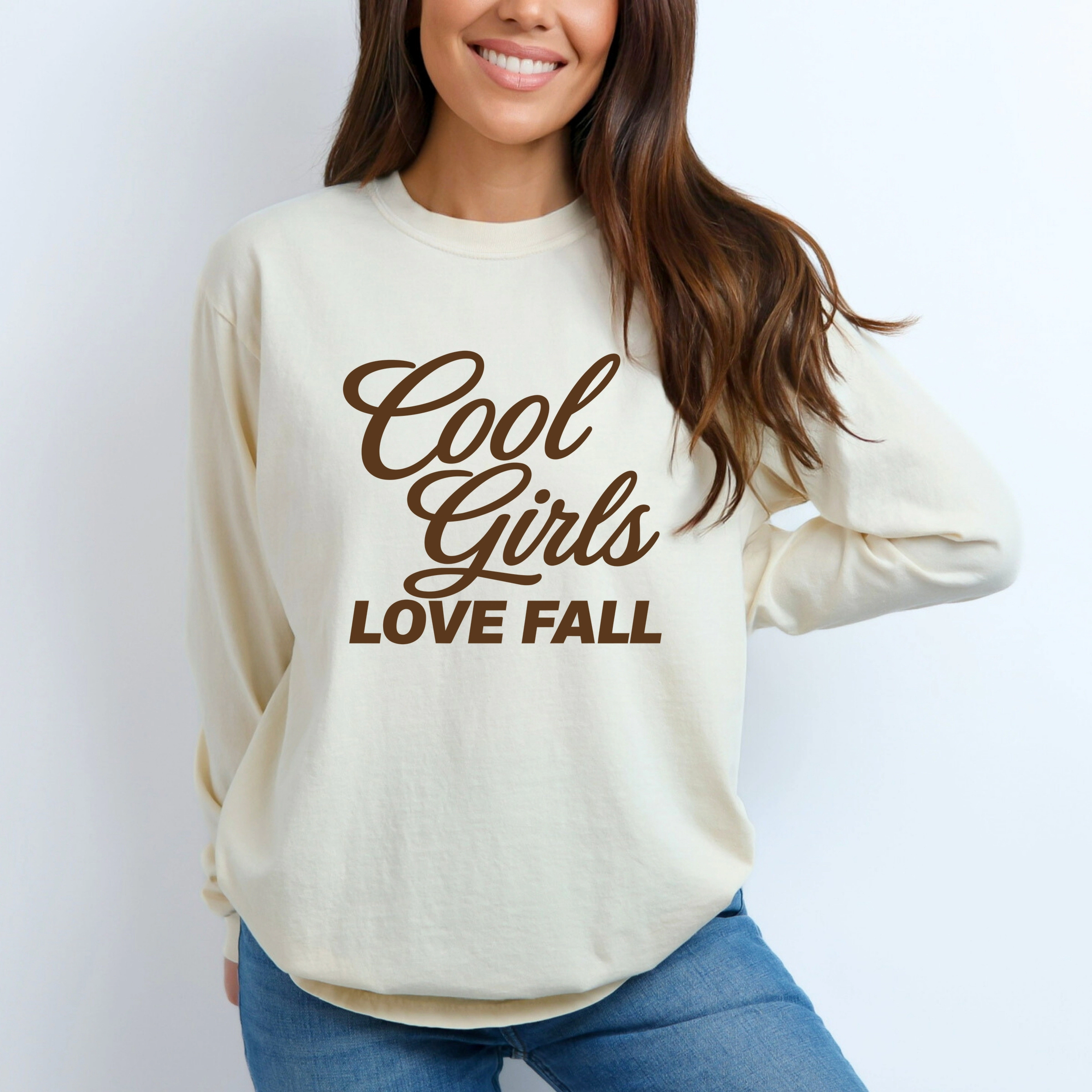 Simply Sage Market - Women's Garment Dyed Long Sleeve Graphic T-Shirt Cool Girls Love Fall Brown