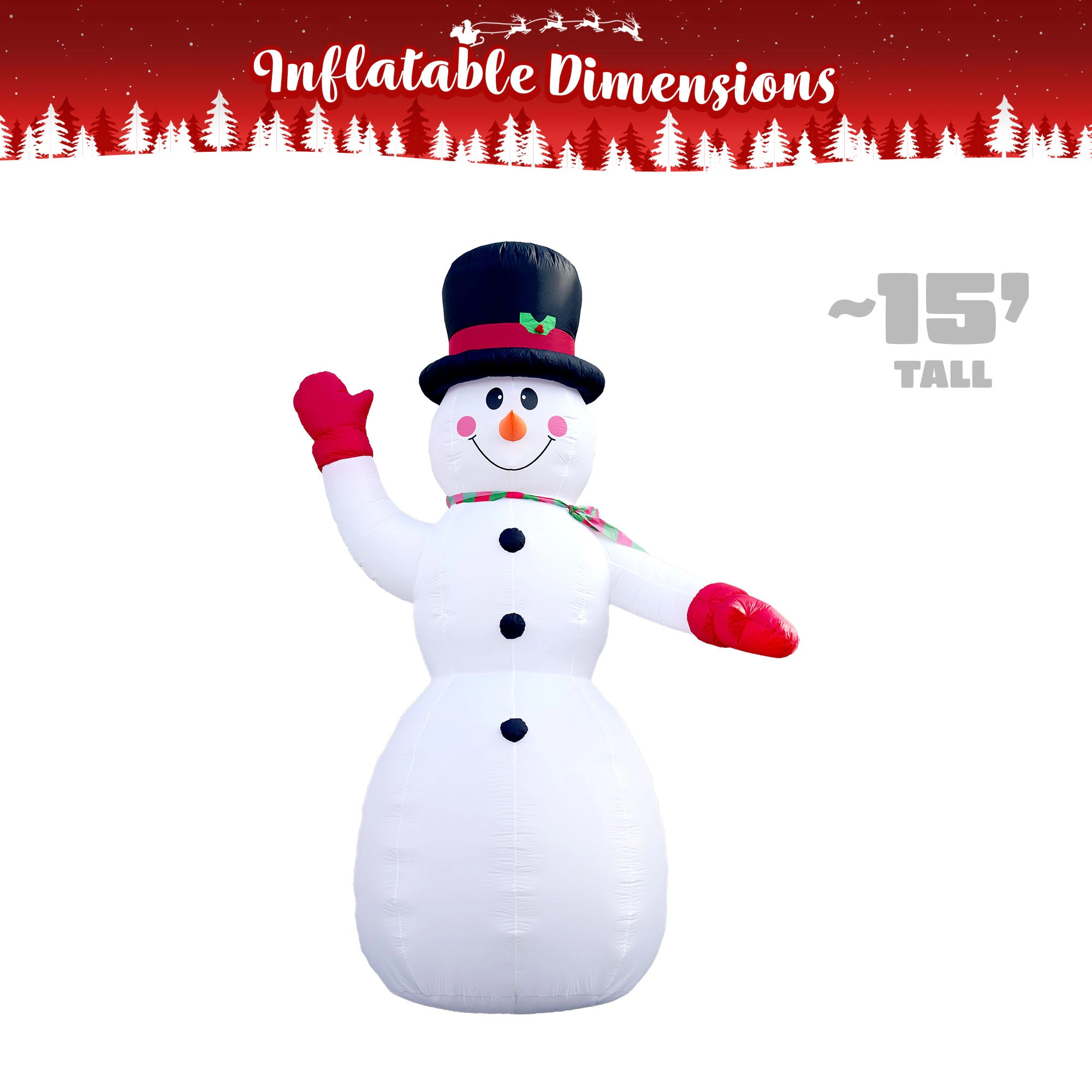 G128 14.76 ft Snowman Inflatable with LED Lights - Weather-Resistant Outdoor Christmas Yard Decoration, Fast Inflate