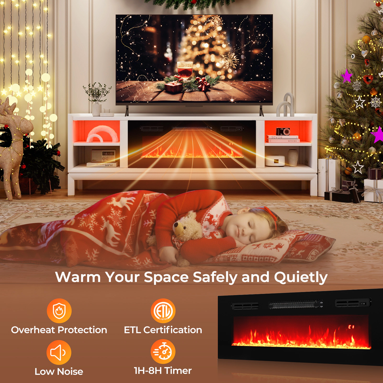 SlickBlue Electric Fireplace Insert with LED Lights and Remote