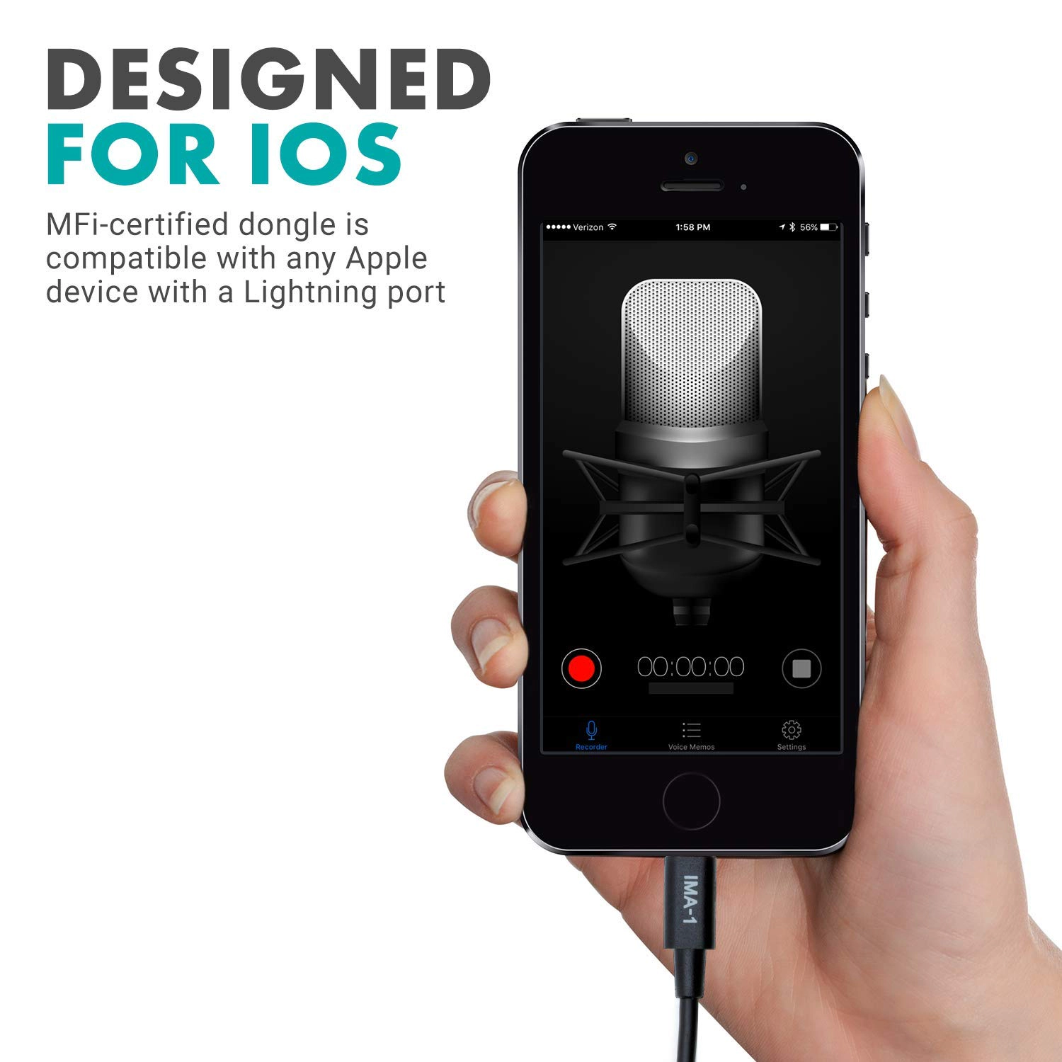Movo IMA-1 Female 3.5mm TRRS Microphone Adapter Cable to Lightning Connector Dongle Compatible with Apple iPhone, iPad