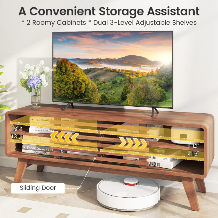 Hivvago Tv Stand For Tvs Up To 55" With Sliding Door And Adjustable Shelves For Living Room