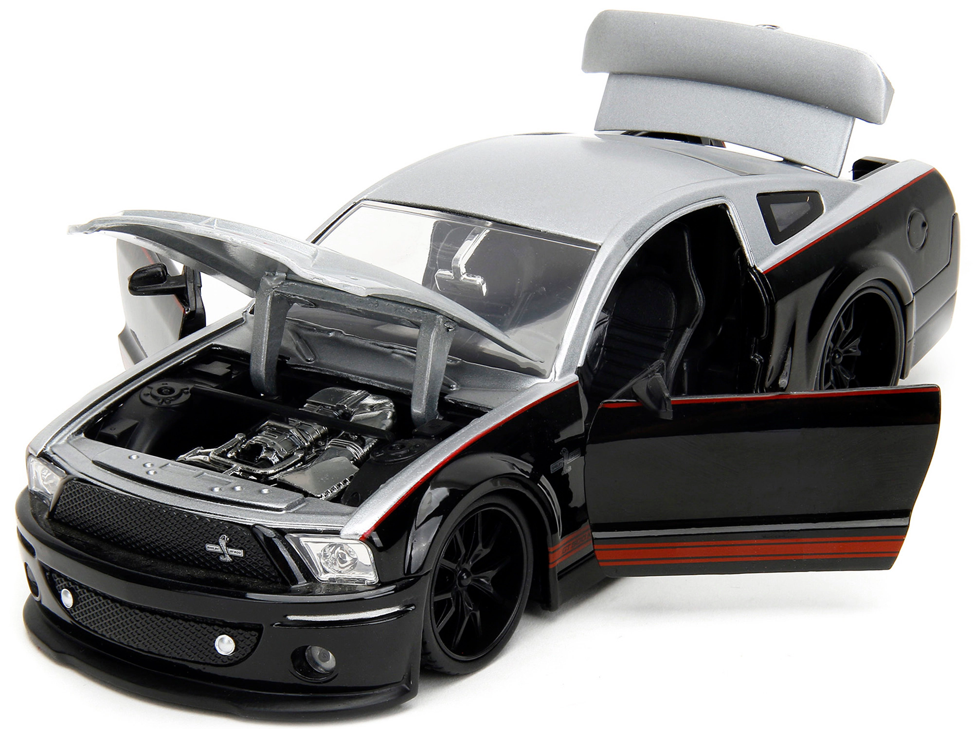Jada 2008 Ford Shelby Mustang GT-500KR Silver and Black with Red Stripes "Bigtime Muscle" Series 1/24 Diecast