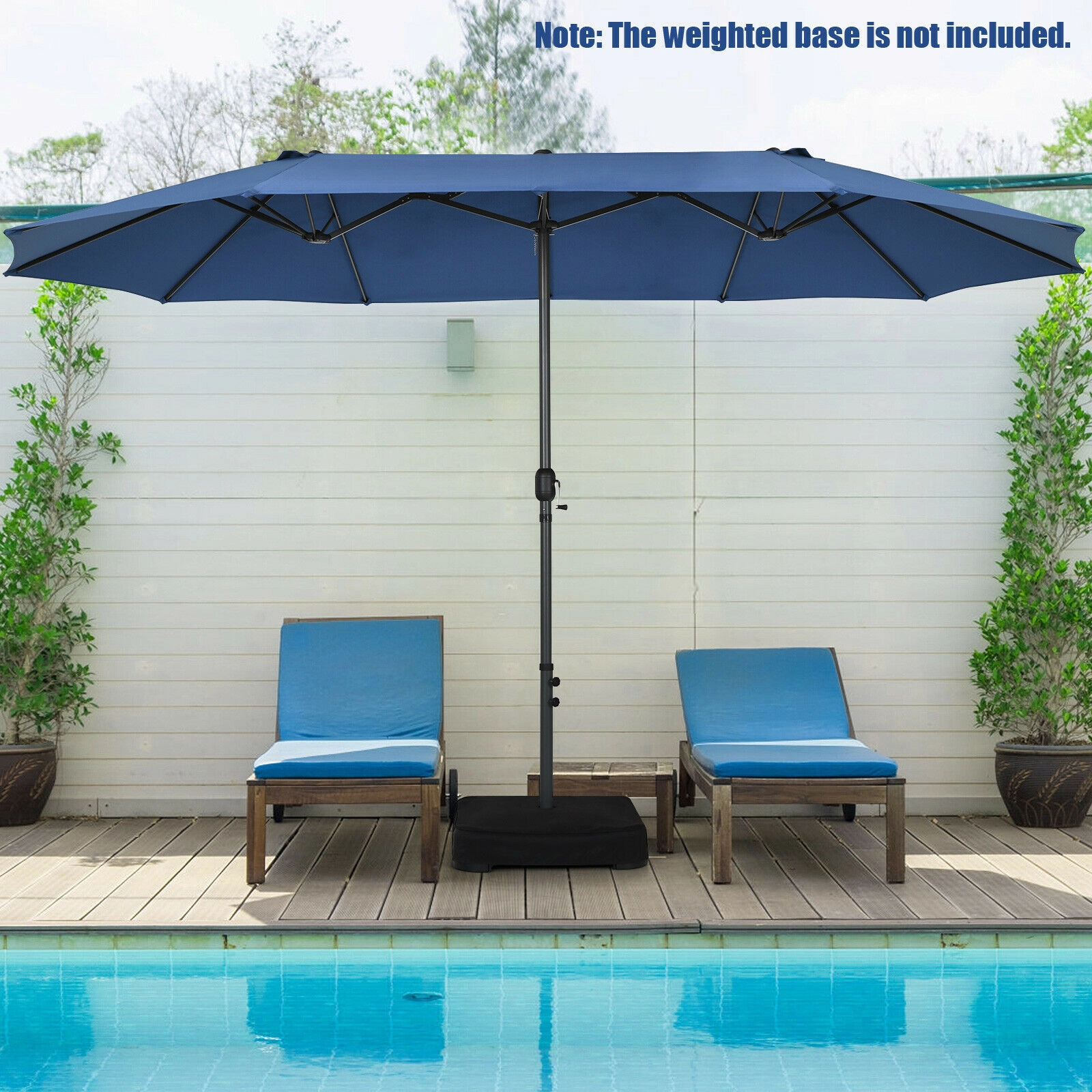 SUGIFT 15.4-ft Double-Sided Patio Umbrella with Hand-Crank System Steel Frame 1.9-in Pole 26-lb Net Weight Navy