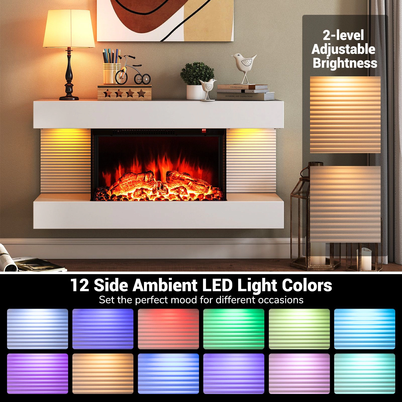 SlickBlue 32 Inch Wall Fireplace Heater with Floating Mantel