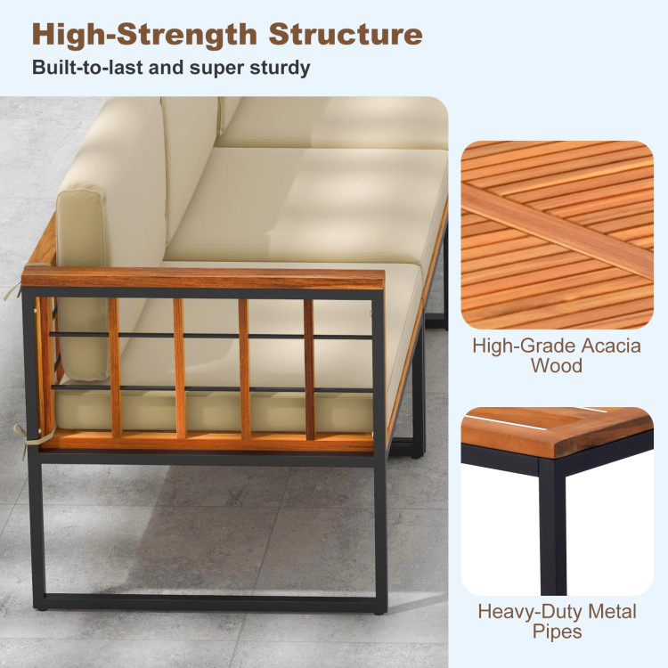 Hivvago 5 Pieces Patio Furniture Set Acacia Wood Sectional Set With Heavy-Duty Metal Frame