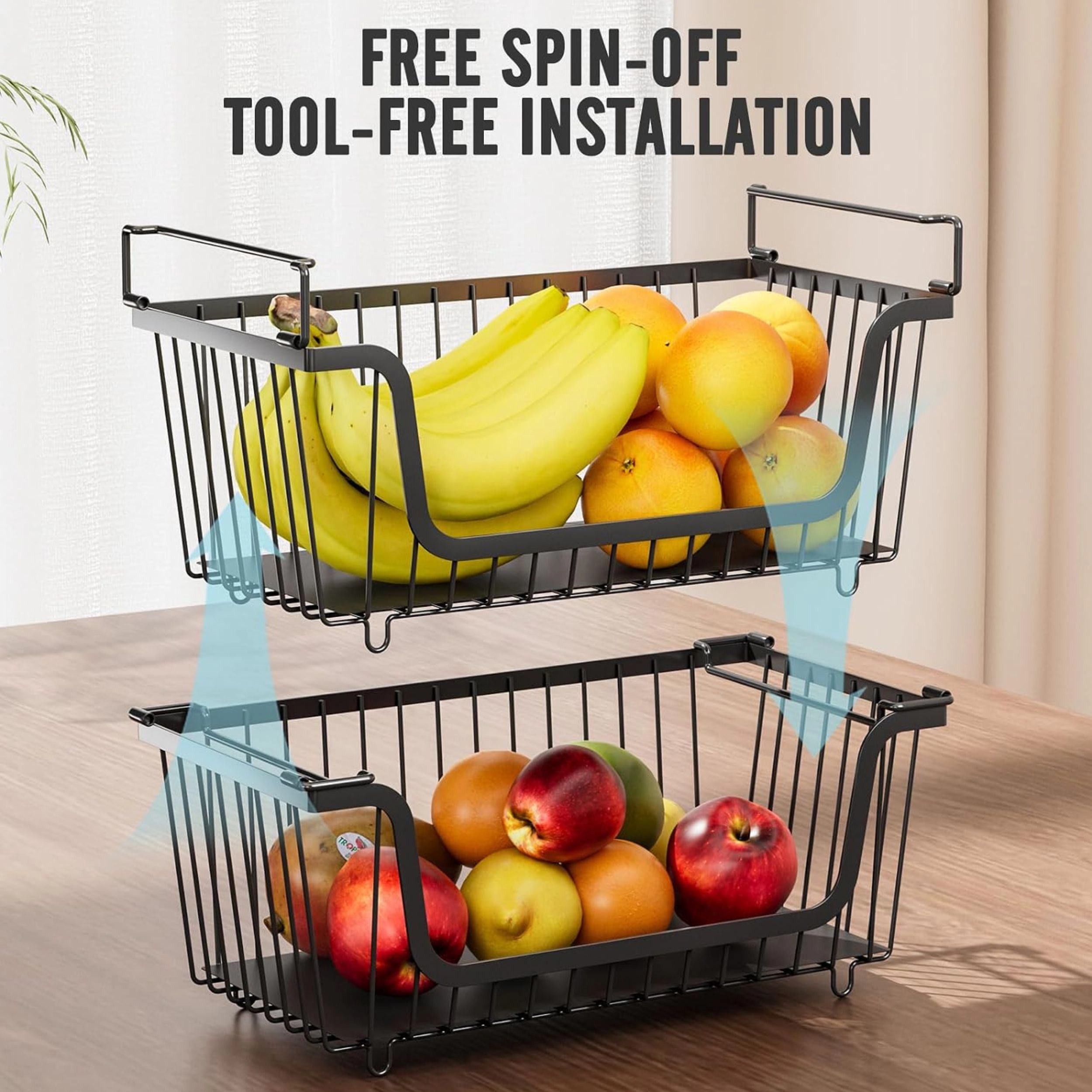 Stock Preferred Pack of 4 Stackable Wire Pantry Storage Basket Organizer Set