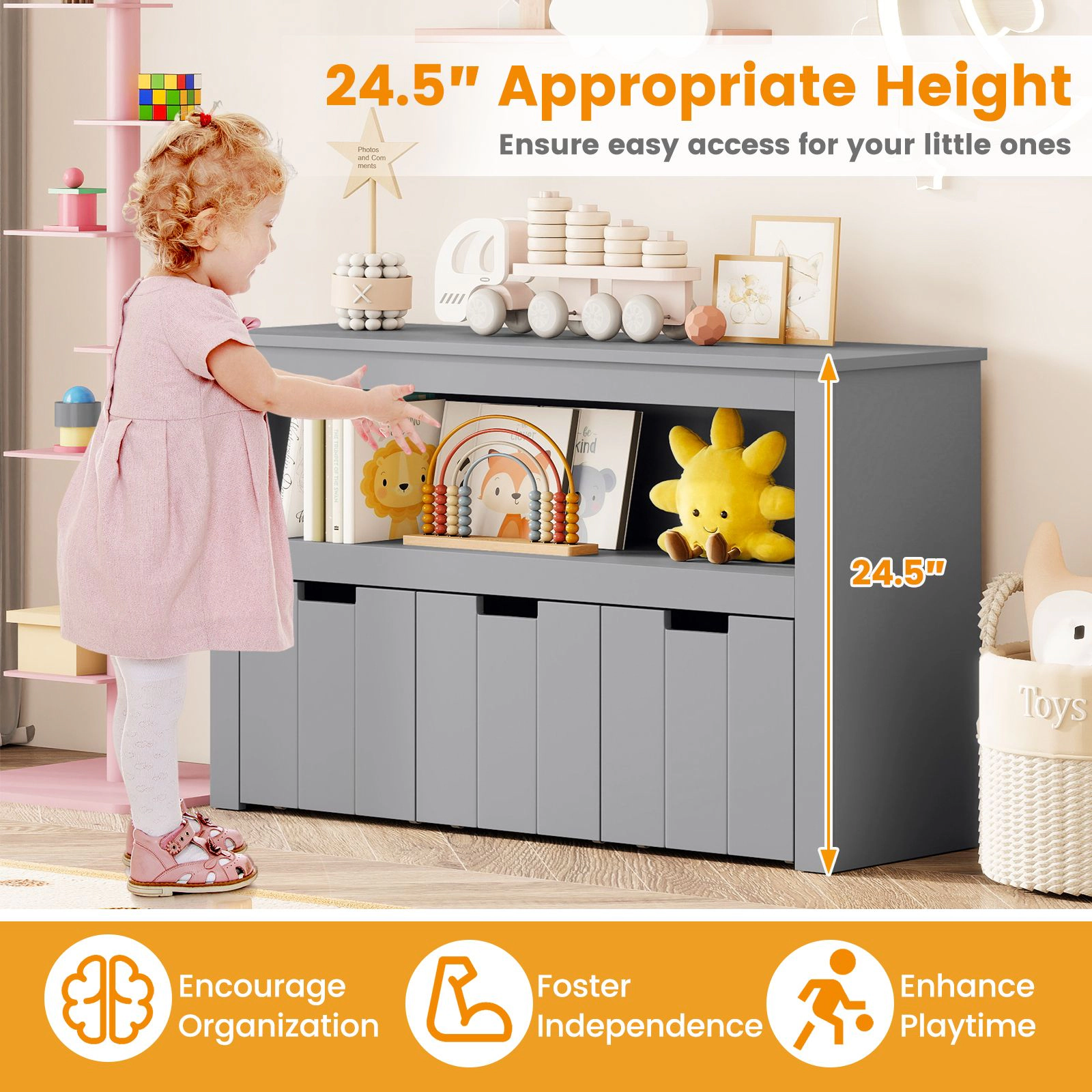 SlickBlue Kids 3-Drawer Storage Cabinet with Wheels and Table