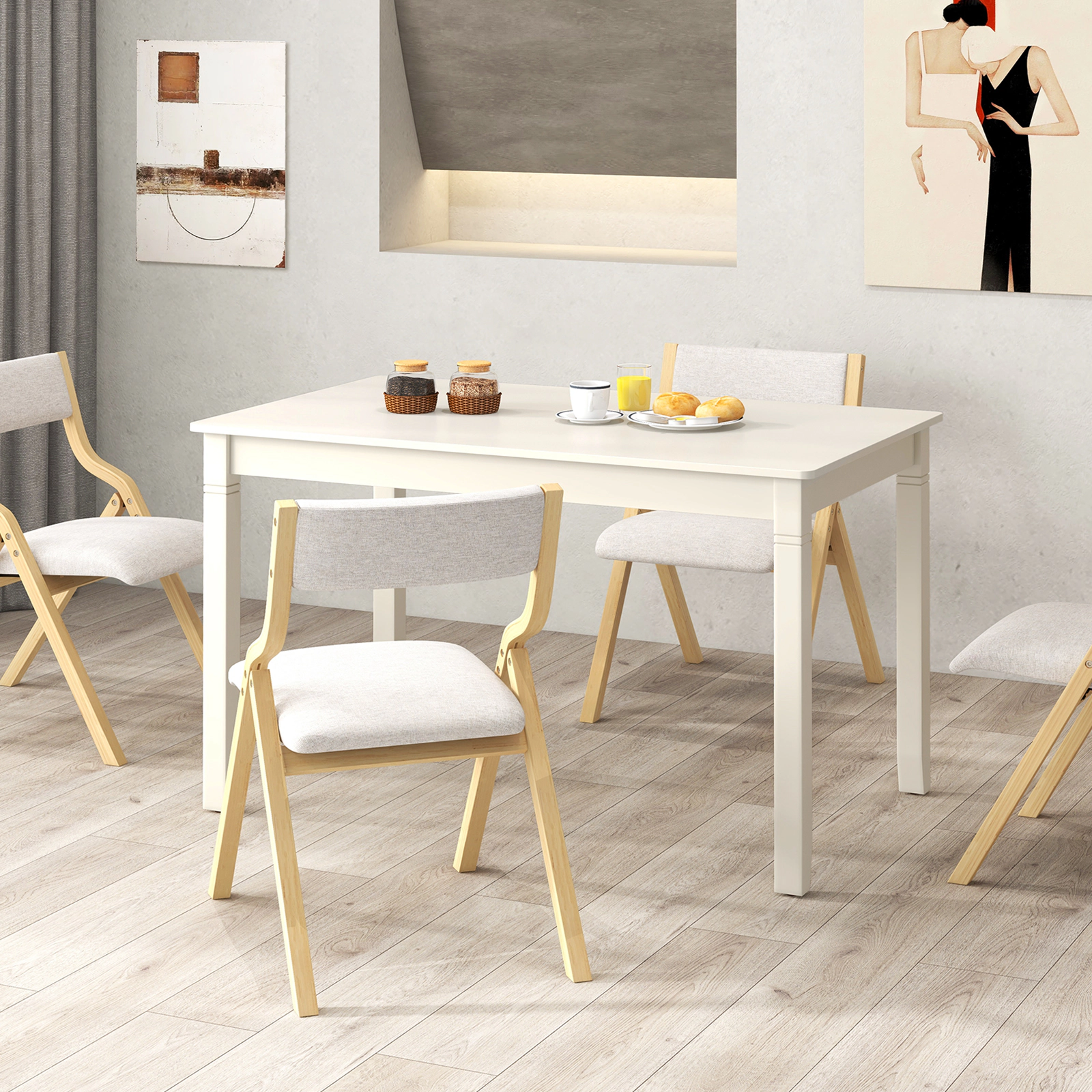 LJG 48-Inch Wooden Dining Table for 4 People Rectangular Kitchen Table with Rubber Wood Legs