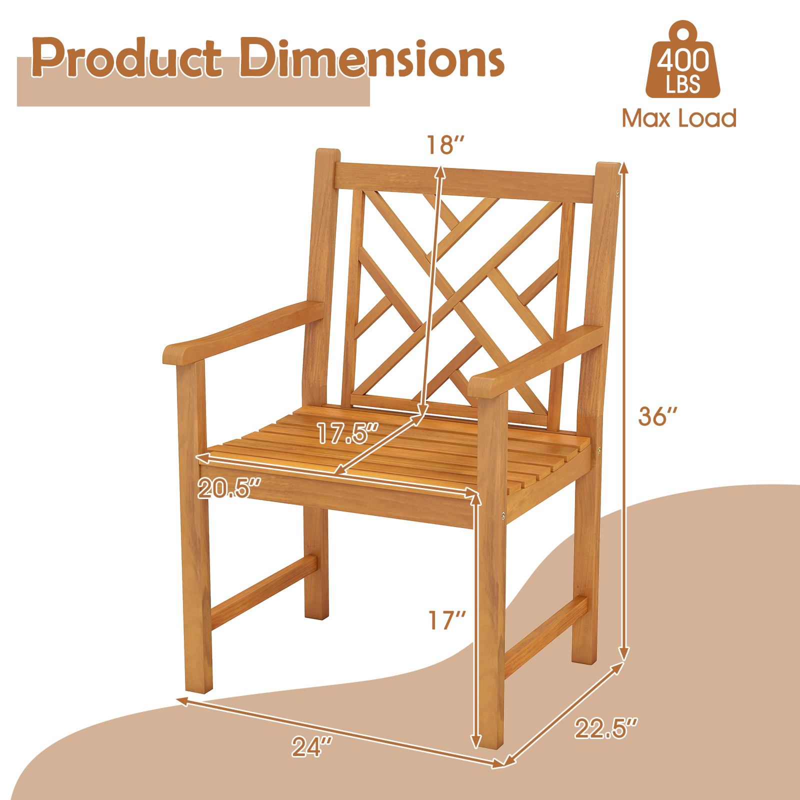 LJG Set of 2 Outdoor Dining Chairs Acacia Wood with Cross-Pattern Backrest