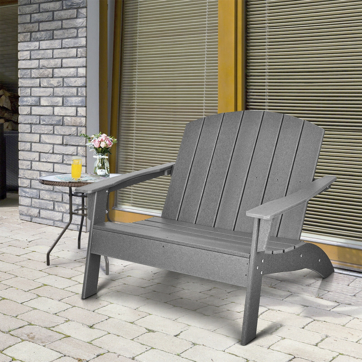 SUGIFT Gray HDPE Adirondack Loveseat Chair with Wide Armrests 49.5-in W 34-in D 34-in H 660-lb Seat Capacity