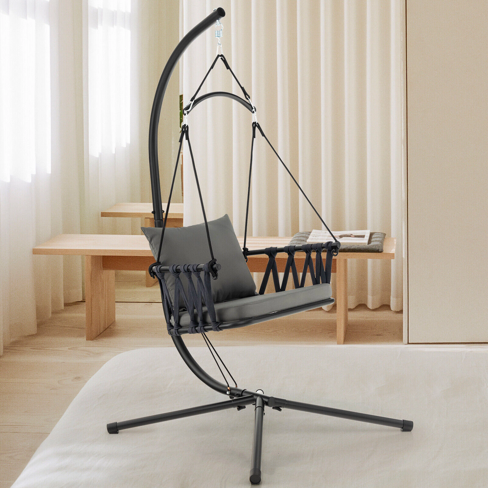 Slickblue Outdoor Hanging Swing Chair with Metal Stand and Cushions