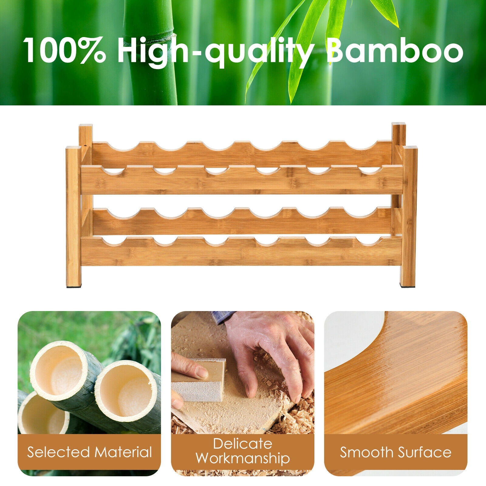 SUGIFT 2-Tier Bamboo Wine Rack Natural Countertop Storage Shelf for 12 Bottles