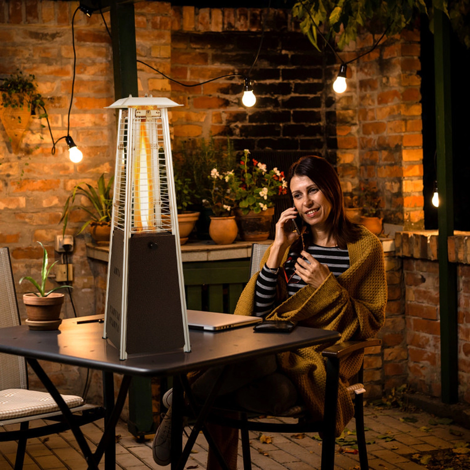 SUGIFT Bronze Portable Tabletop Propane Patio Heater with Glass Tube 9500-BTU 10-in W 10-in D 35-in H