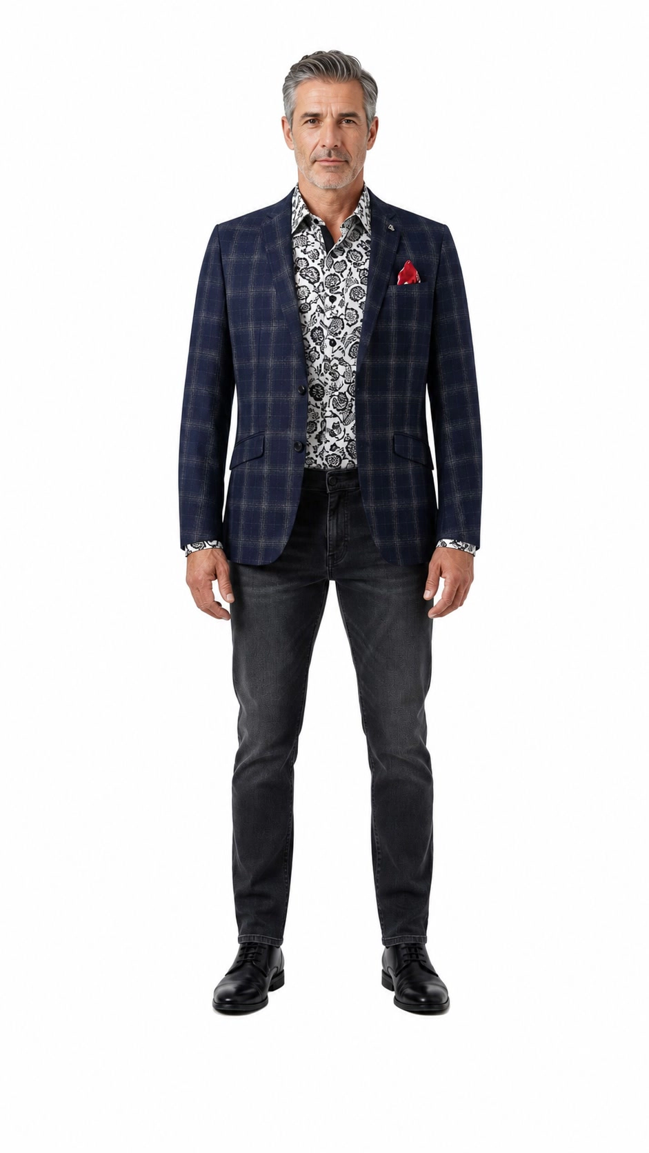 Elie Balleh Men's Slim Fit Plaid Single Breasted Blazer