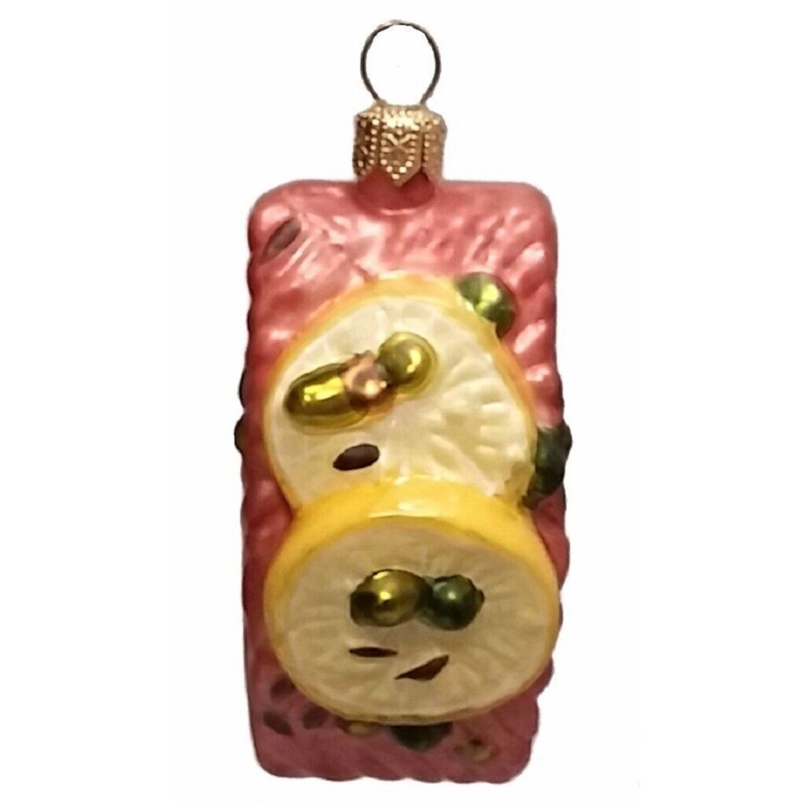 Pinnacle Peak Trading Company Slice of Salmon with Lemon Polish Glass Christmas Ornament Set of 2 Decorations