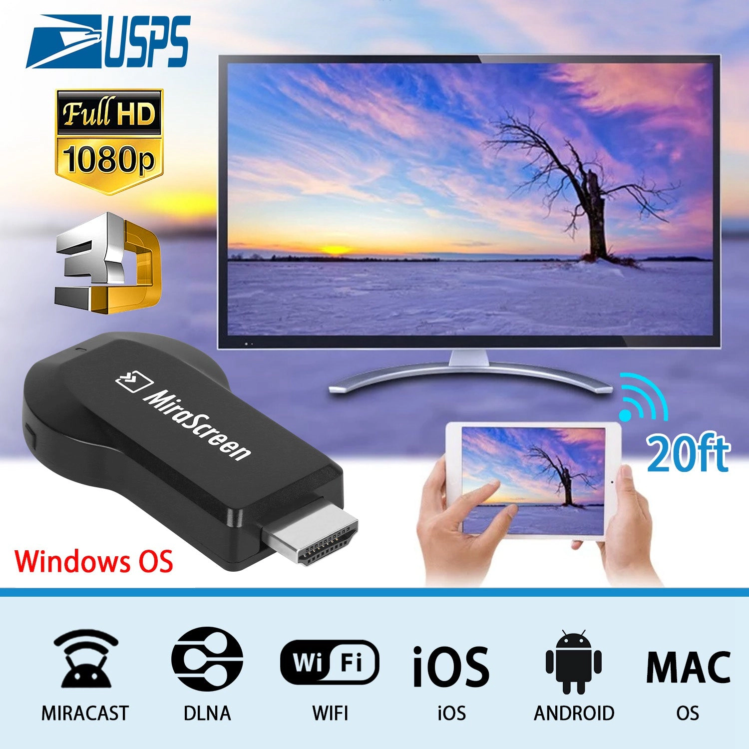 GBruno 1080P Wireless Display Adapter HDMI Dongle