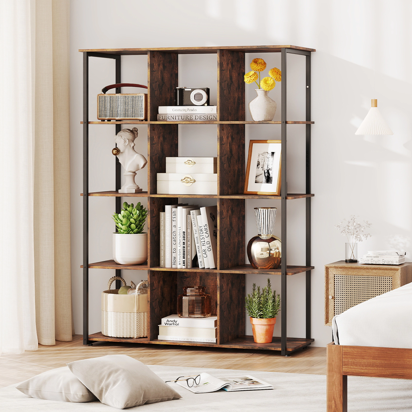 LJG 12-Cube Bookcase with 2 Anti-Tipping Kits for Living Room