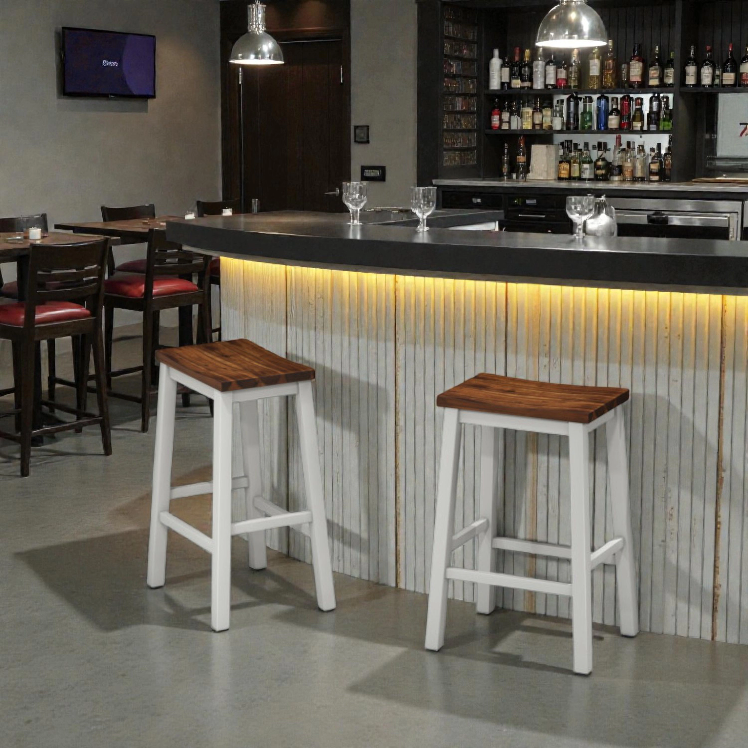 Hivvago Pair of Saddle-Style Bar Stools with Footrests for Kitchen Island Seating