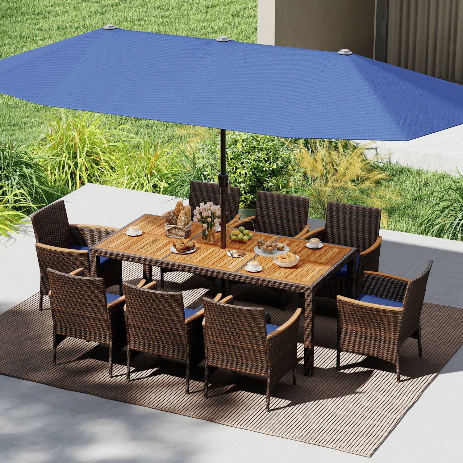 LJG 9 Piece Outdoor Dining Set with Acacia Wood Table Top