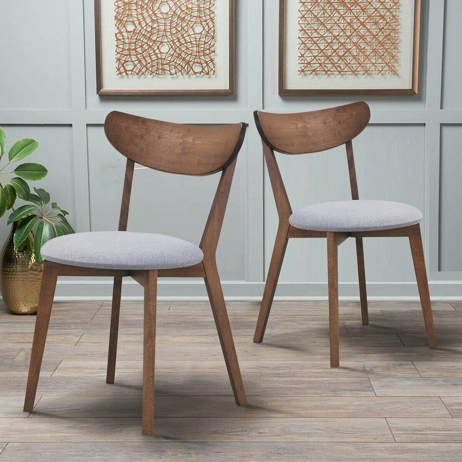 SUGIFT Set of 2 Upholstered Dining Chairs, Curved Back, Walnut