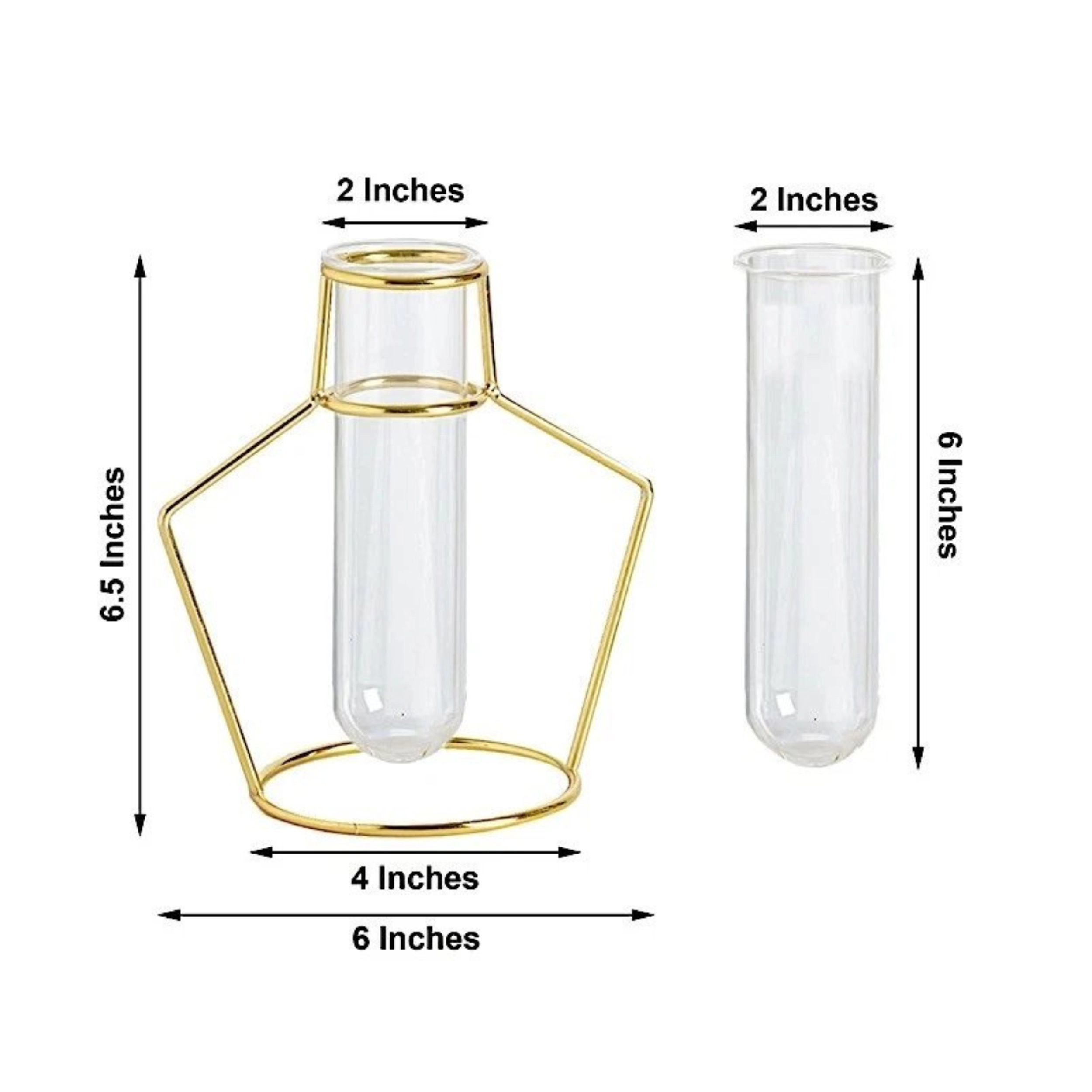 Home Collection Gold Geometric Metal Flower Vases with Glass Tubes Set of 2