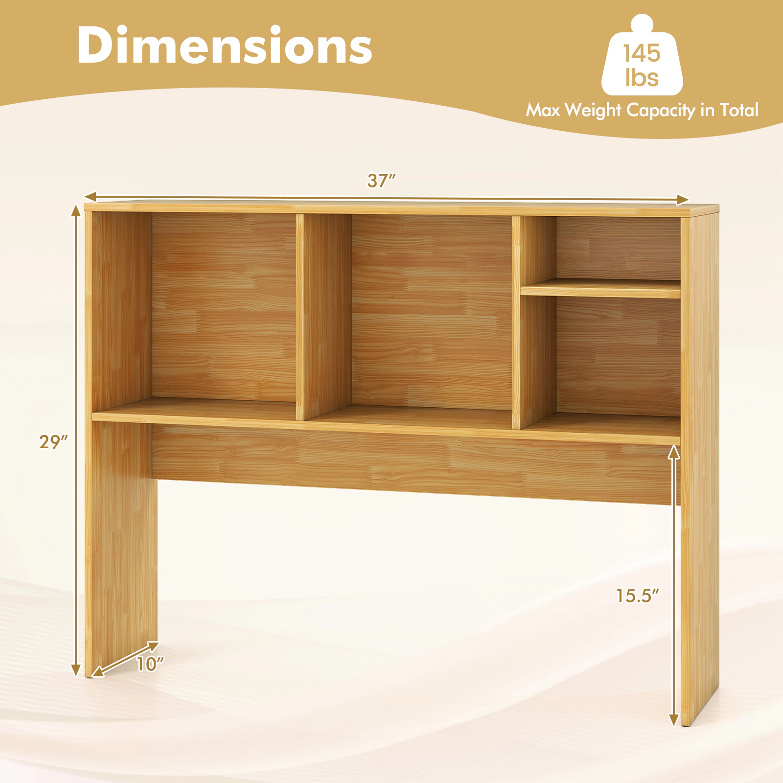 SUGIFT Desktop Bookcase with 4 Cubbies and Open Back Compartment 145-lb Capacity Beige