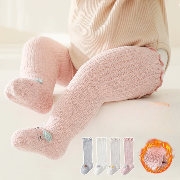 MyKids-USA Baby Cartoon Design Coral Fleece Wooden Ear Thickened Long Tube Socks