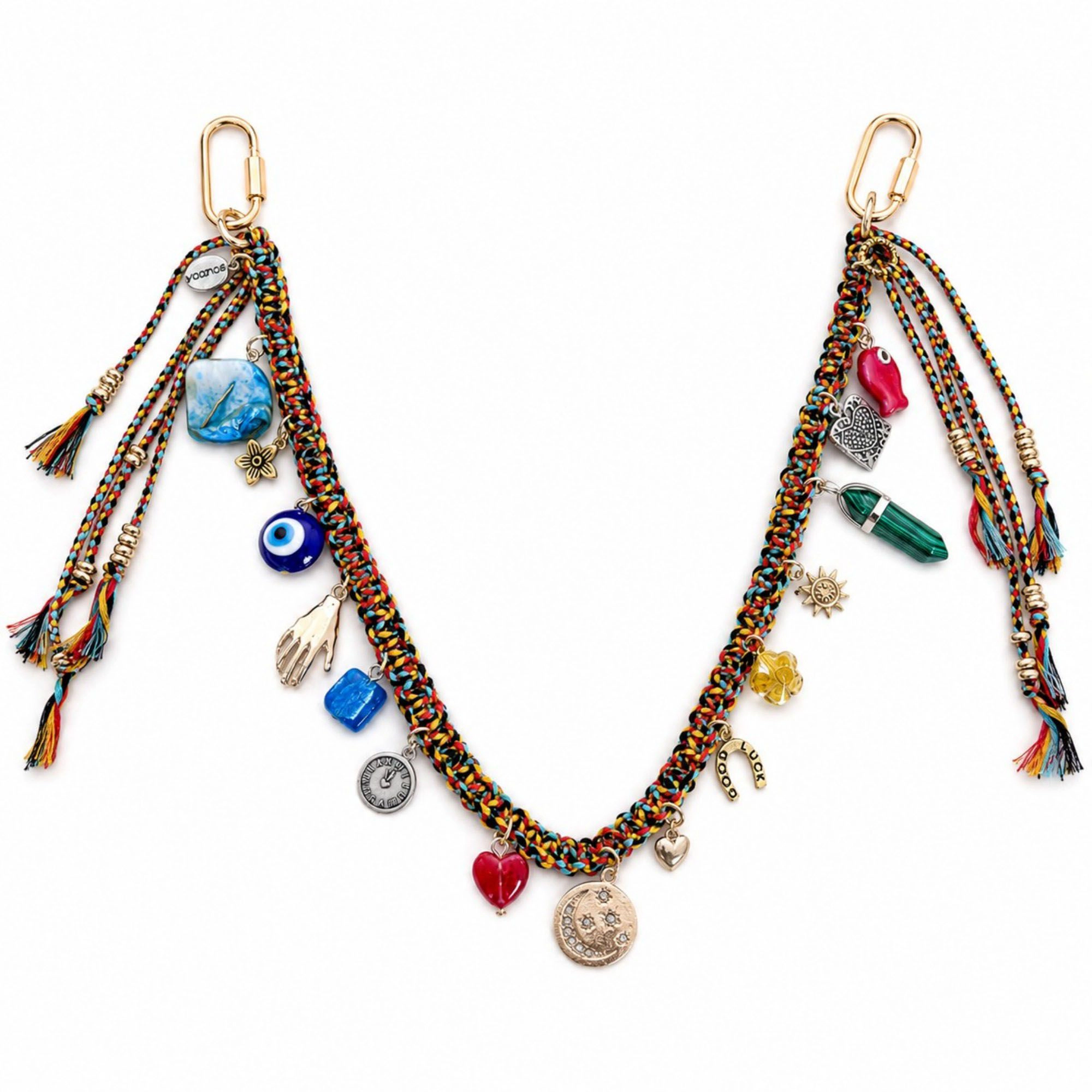 Alilang Women's Boho Bag Charm Chain Multicolor Woven Purse Accessory with Tassels and Charms