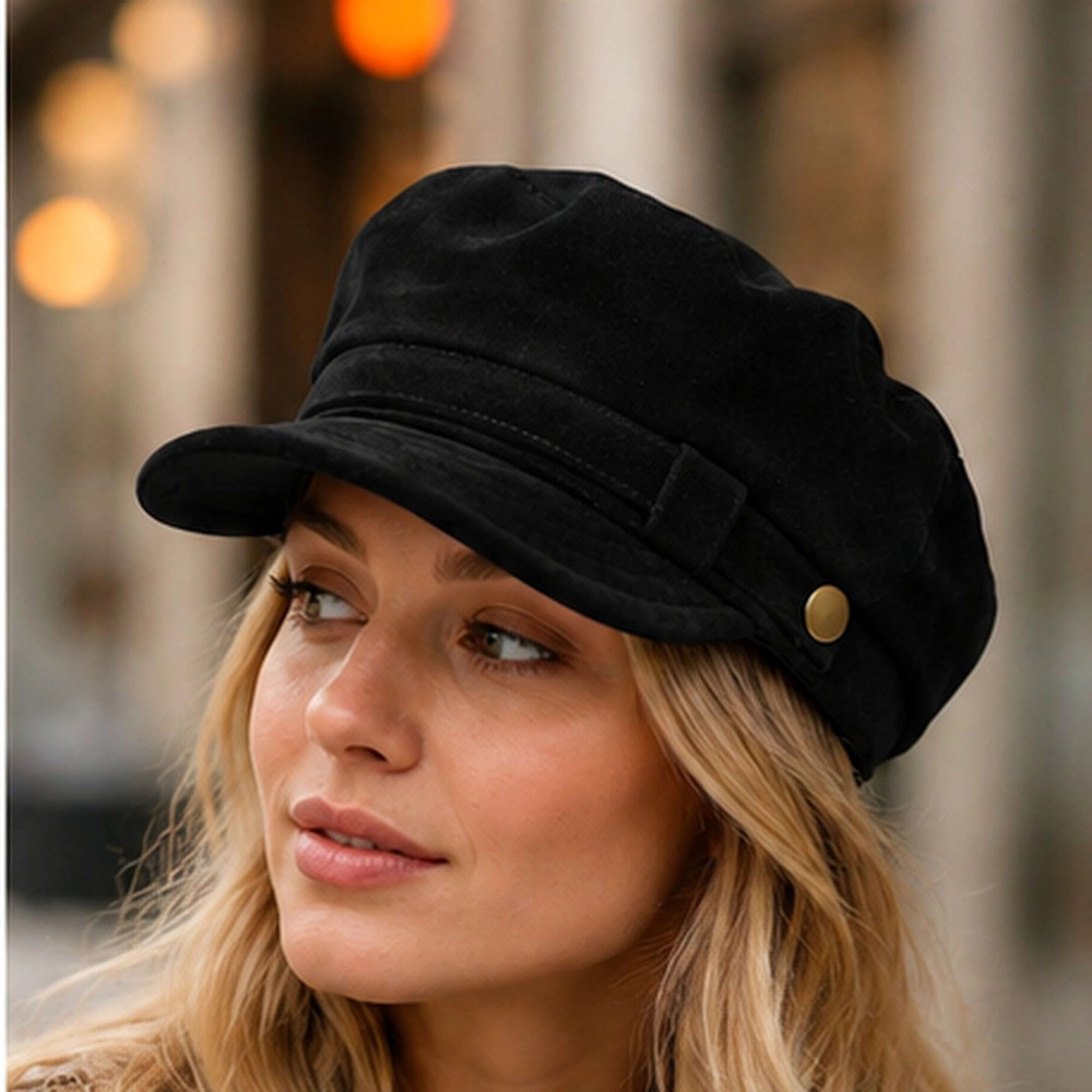 Anna-Kaci Women's Soft Textured Newsboy Cap with Metal Button and Short Brim
