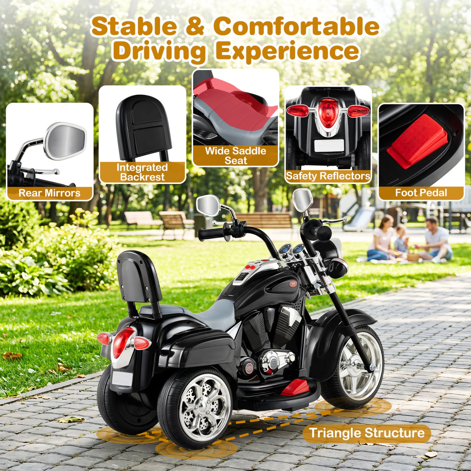 SUGIFT 6V Powered Toddler 3-Wheel Motorbike Ride On Toy with Horn and Headlight 66-lb Capacity Ages 3+ Black