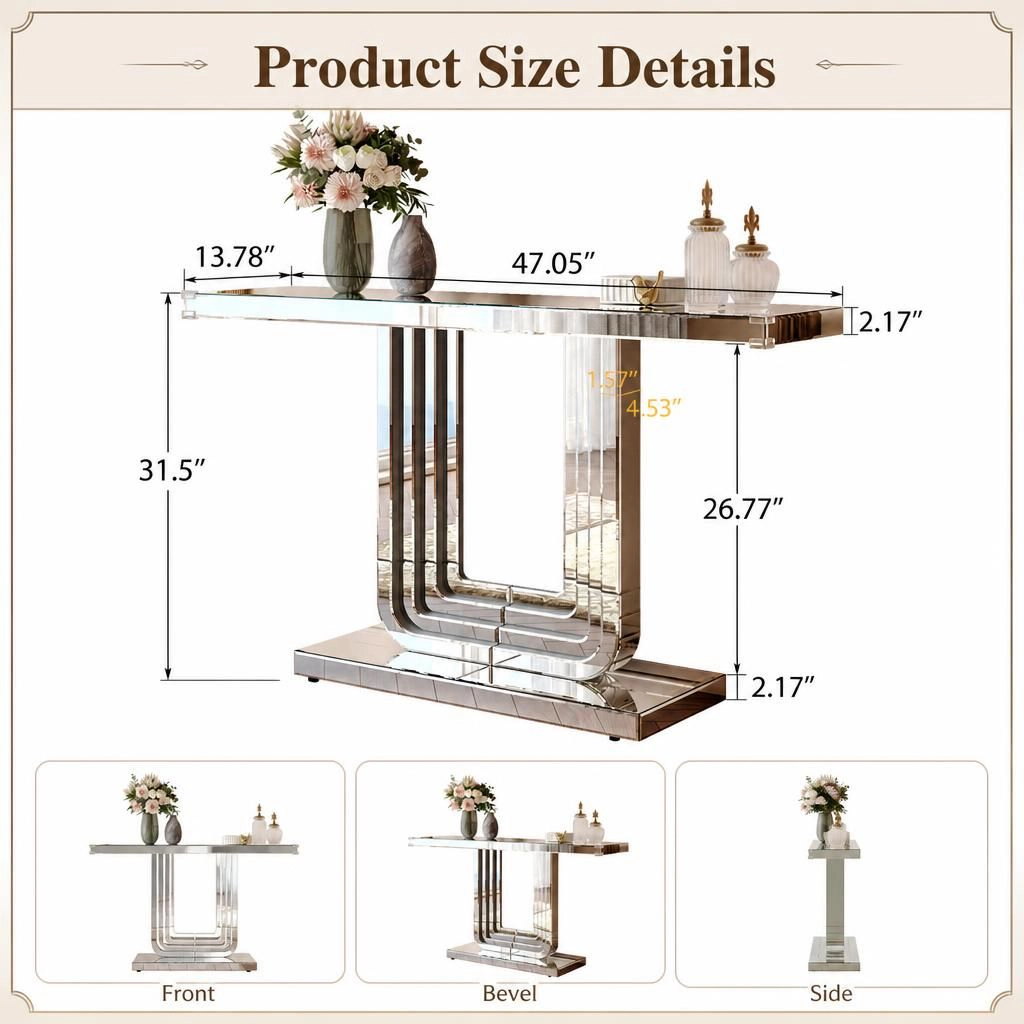 GOODSILO Long Narrow Console Table with Tempered Glass Top