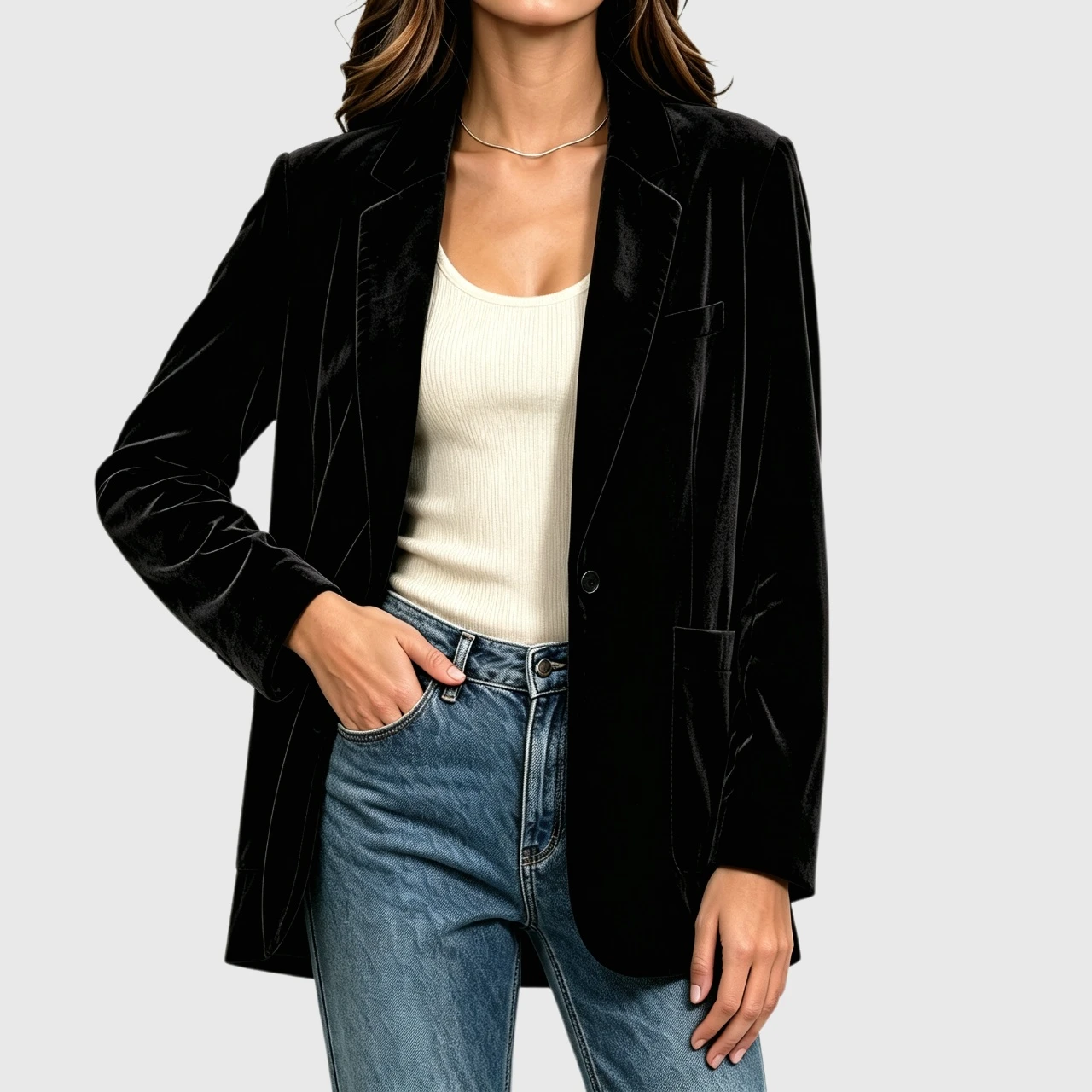 YesFashion Velvet Blazers for Women Casual Business Work Office Oversized Long Suit Jackets Coats
