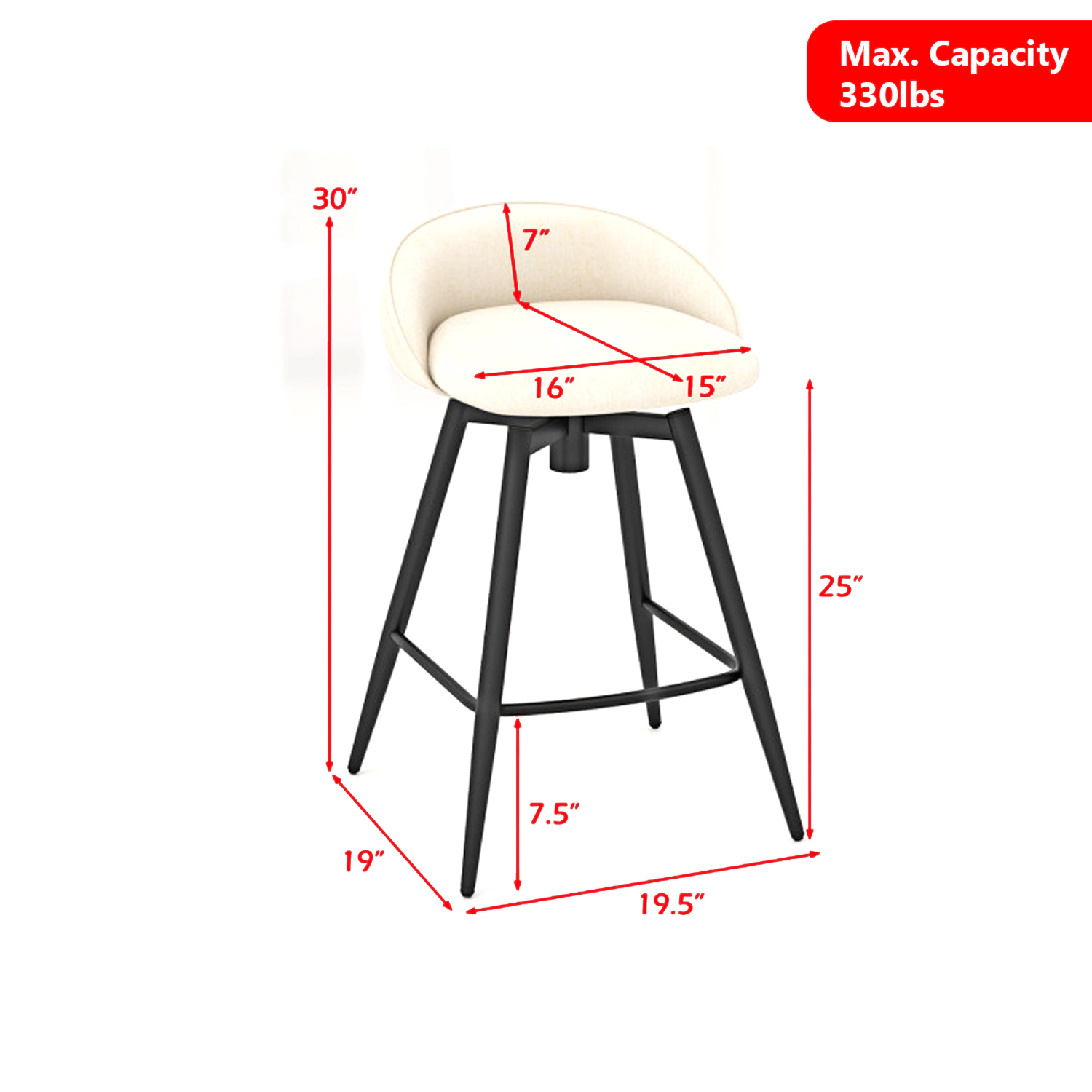 Hivvago Padded Bar Chairs with Supportive Back and Footrest Design - Set of 2