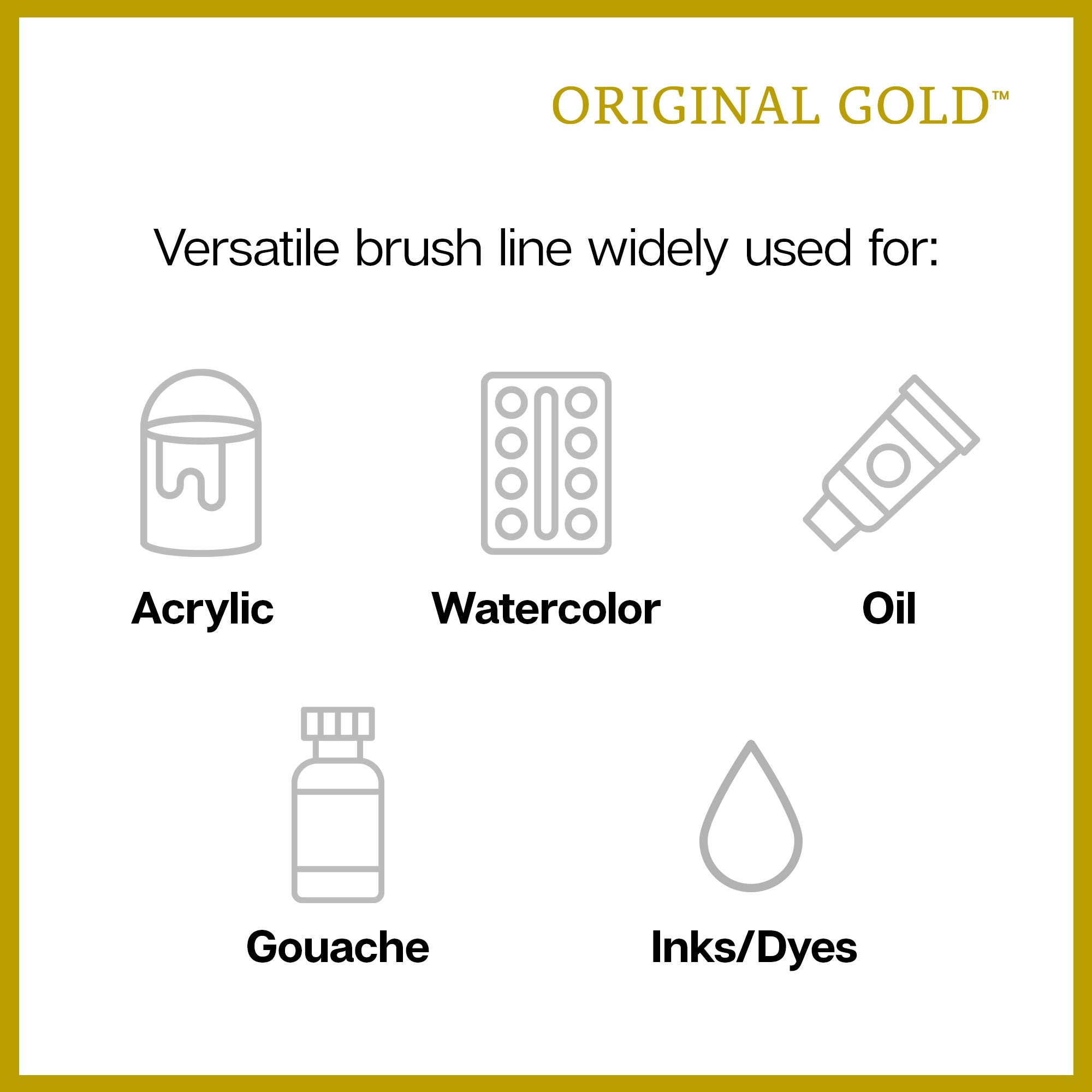 KINGART Original Gold Golden Taklon 12-Piece Multimedia Brush Set