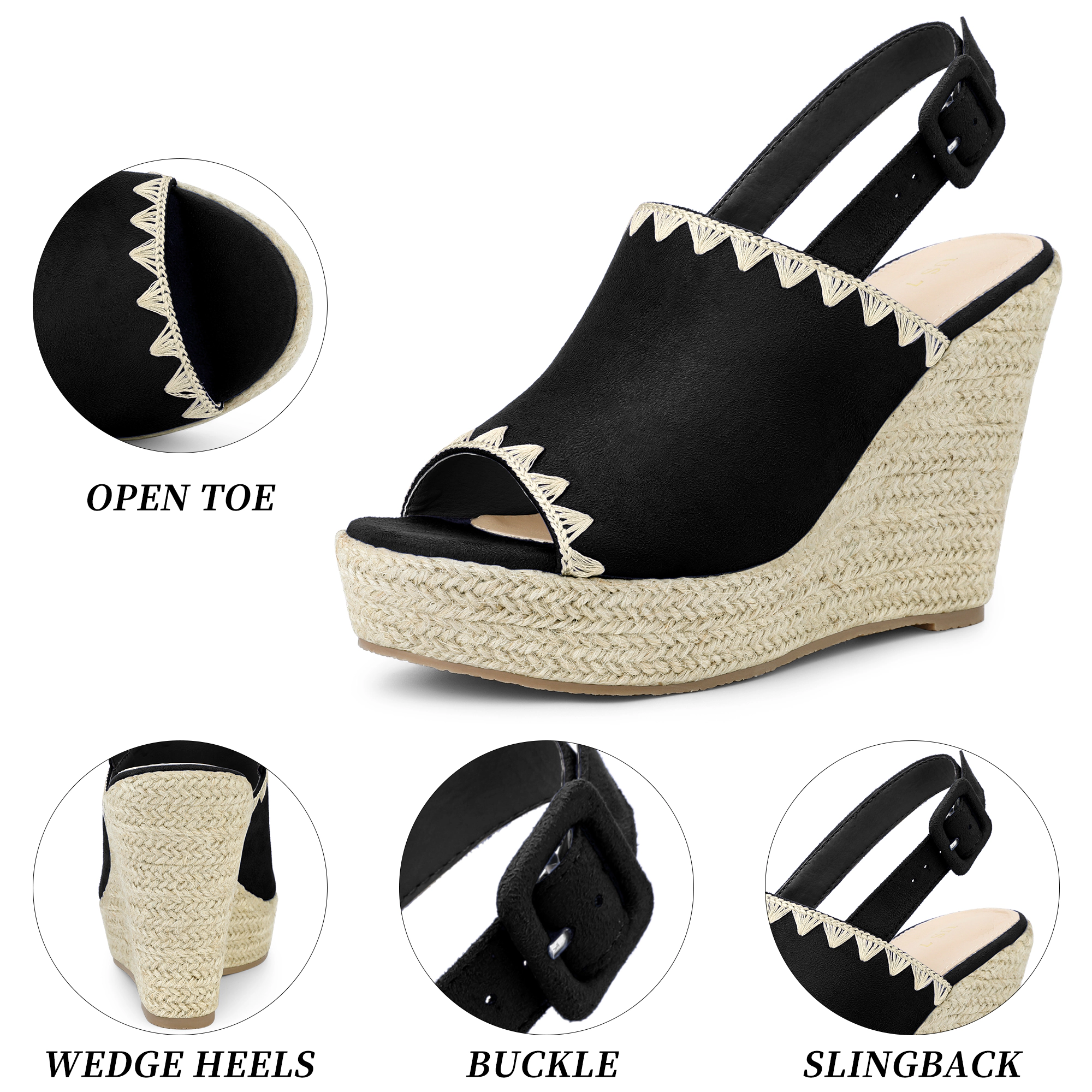 BLISSFUL STEP Women's Slingback Open Toe Platform Wedge Espadrille Sandals
